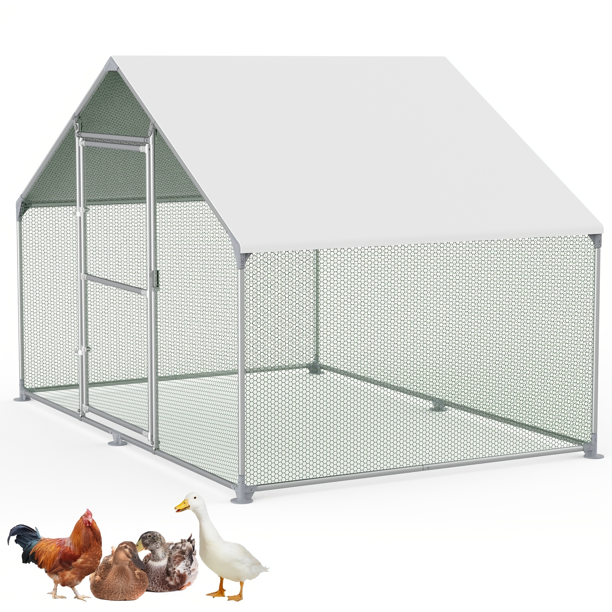 

Yardin Chicken Coop Small Animal Hutch Outdoor Enclosure Galvanised Steel Poultry House With Pe Sun Protection Roof And Lock Weatherproof Cage For Chicken, Bird, Small Animals, Pet