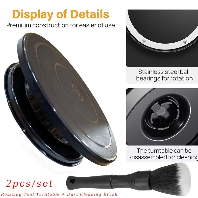 TEMU 2pcs Pottery Banding Wheel Set, Black Plastic Rotating Ceramic Painting Turntable, Diy Clay Sculpting Wheel For Handmade Art Painting, With Dust