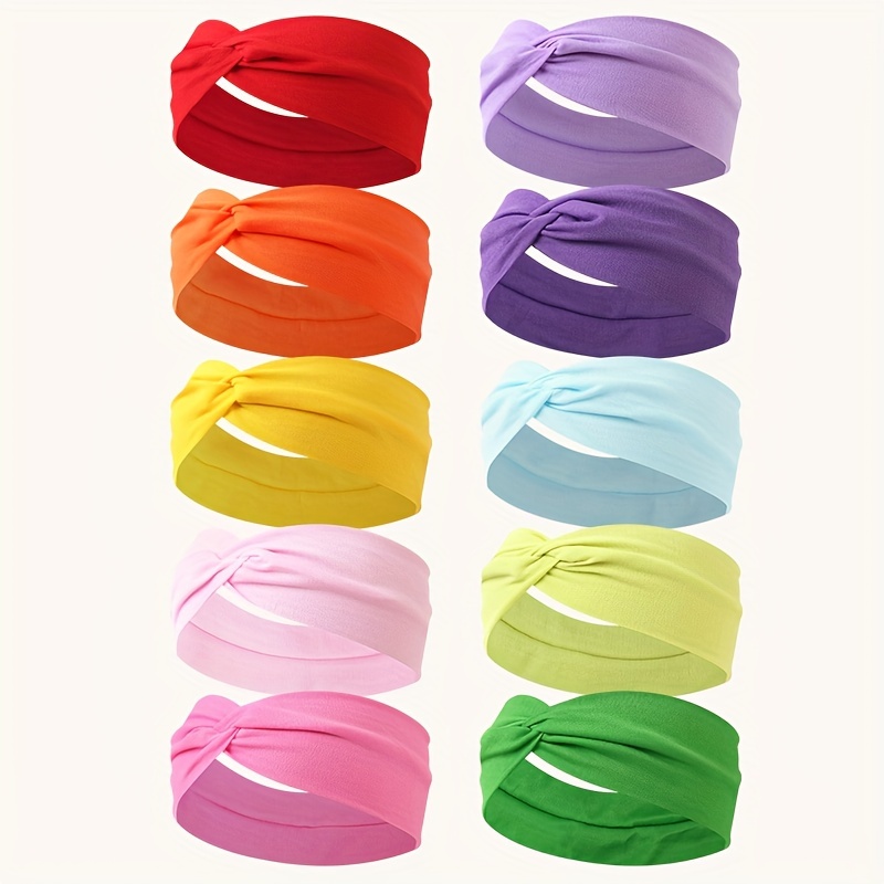 10pcs Set Of Soft Stretchy Cross- Headbands - Versatile Solid For Everyday Use, Comfortable, Breathable, And Skin-friendly Additions For Women And
