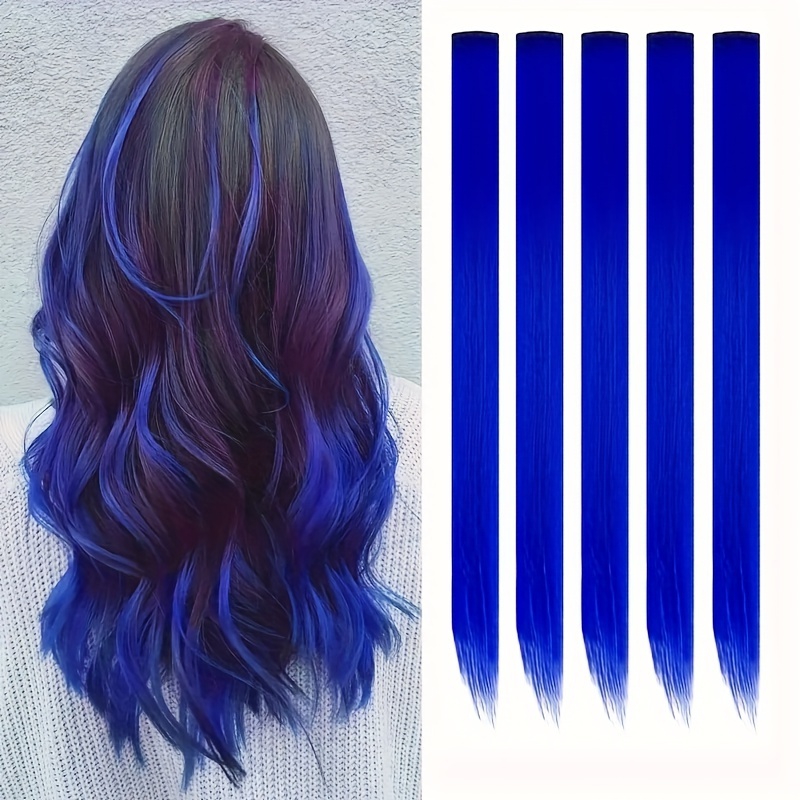 5pcs Vibrant Clip-in Hair Extensions - 22" Long Straight Synthetic Hair For Cosplay, Parties & Festivals - Perfect Gift For Women, Hair Accessories