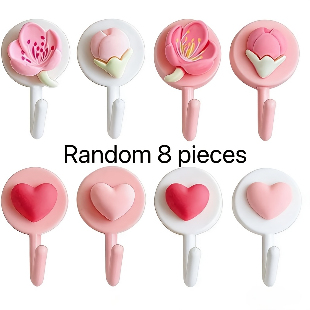 E-shop Nagelhaken ohne Kleber, Rosa Niedlicher Stil, Blumenmuster Wand-/Herzförmig Optional [Zufällige Gemischte Farben] Küche Badezimmer Schlafzimmer