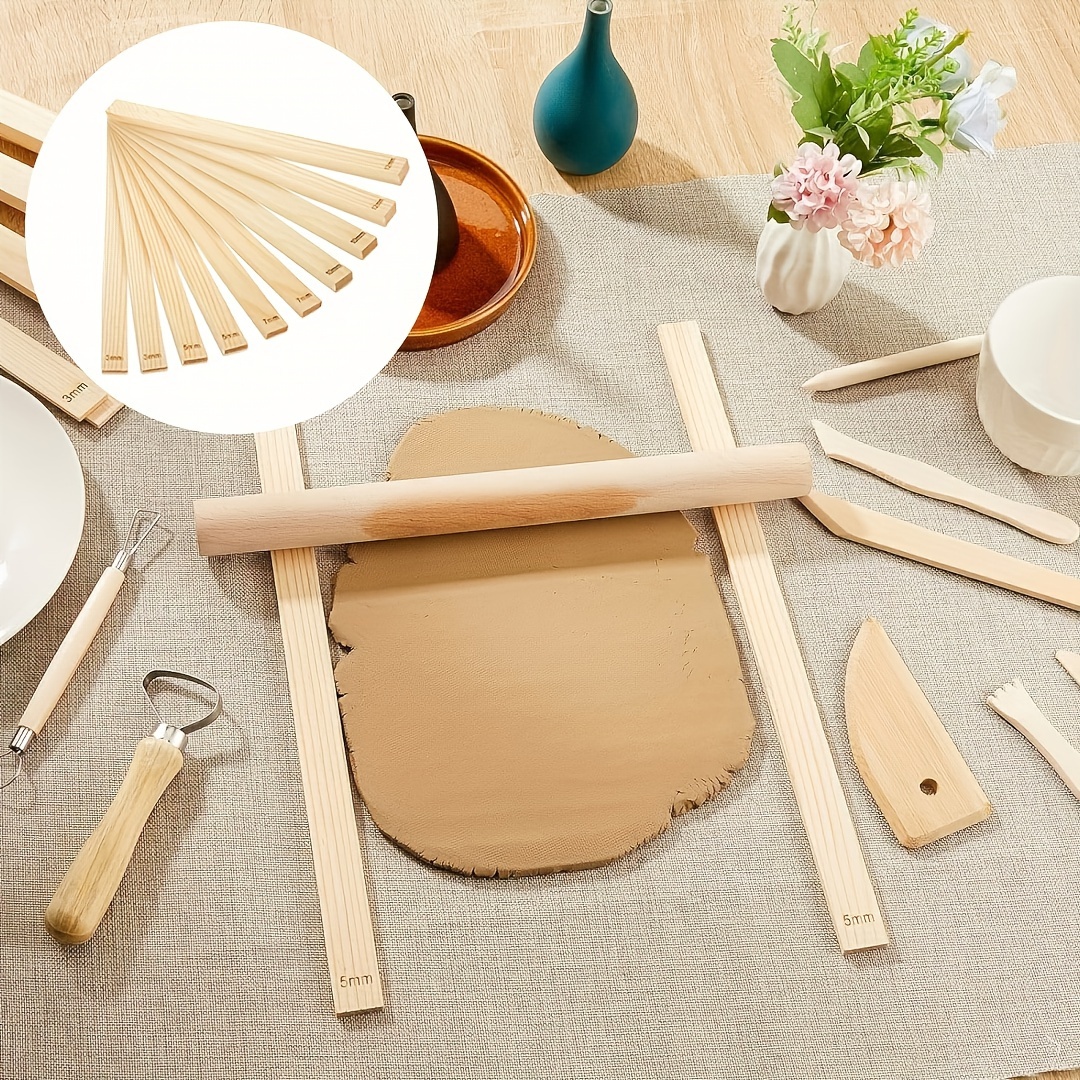 

10-piece Wooden Clay Rolling Guide Set - 5 Sizes For Ceramic & Polymer Crafts, Durable Needle Rods For Precision Thickness Control