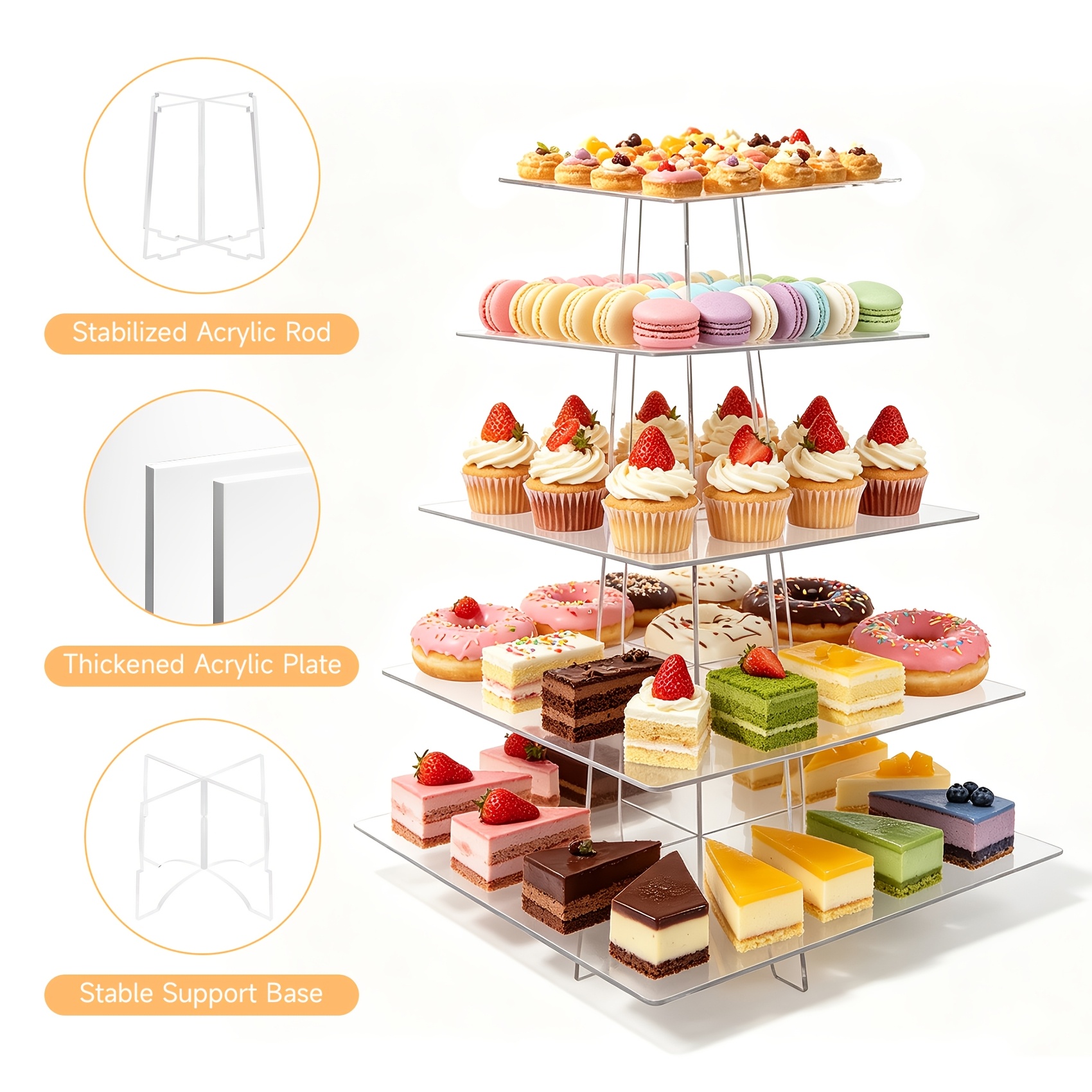 TEMU 5 Tier Clear Cupcake Stand Acrylic Display For Wedding Birthday Party, Festival