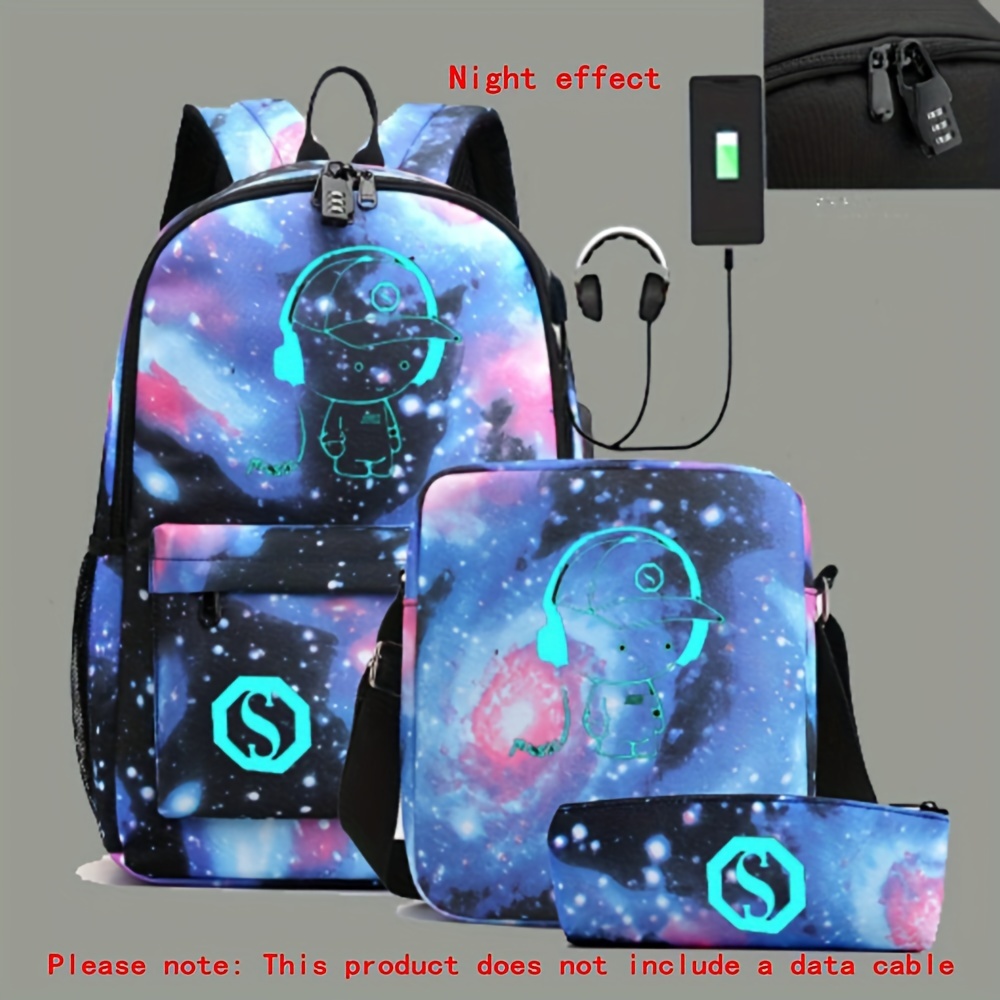 music earphone boy print backpack sling bag pencil bag set Temu