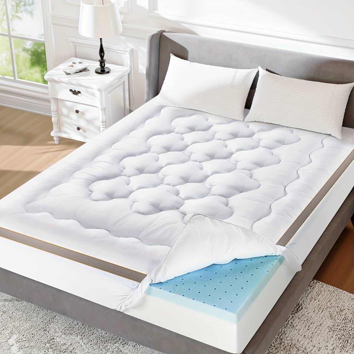 queen size mattress topper dual layer gel pillow top Temu