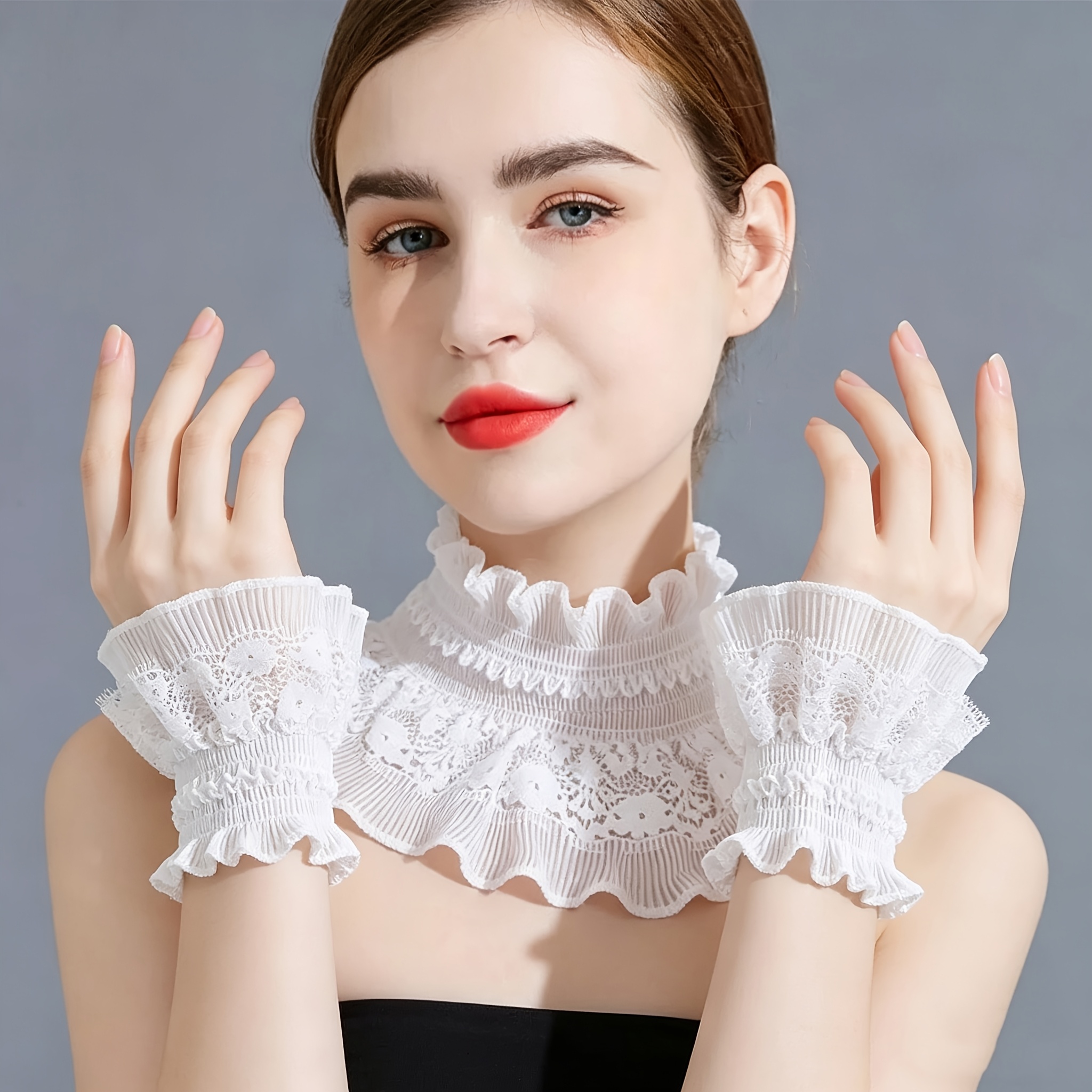 TEMU Set da 3 pezzi per donna: collare in pizzo, finti, set con scaloppato cavo, decorazione con , adatti a tutti i completi, a per camicie, idee per
