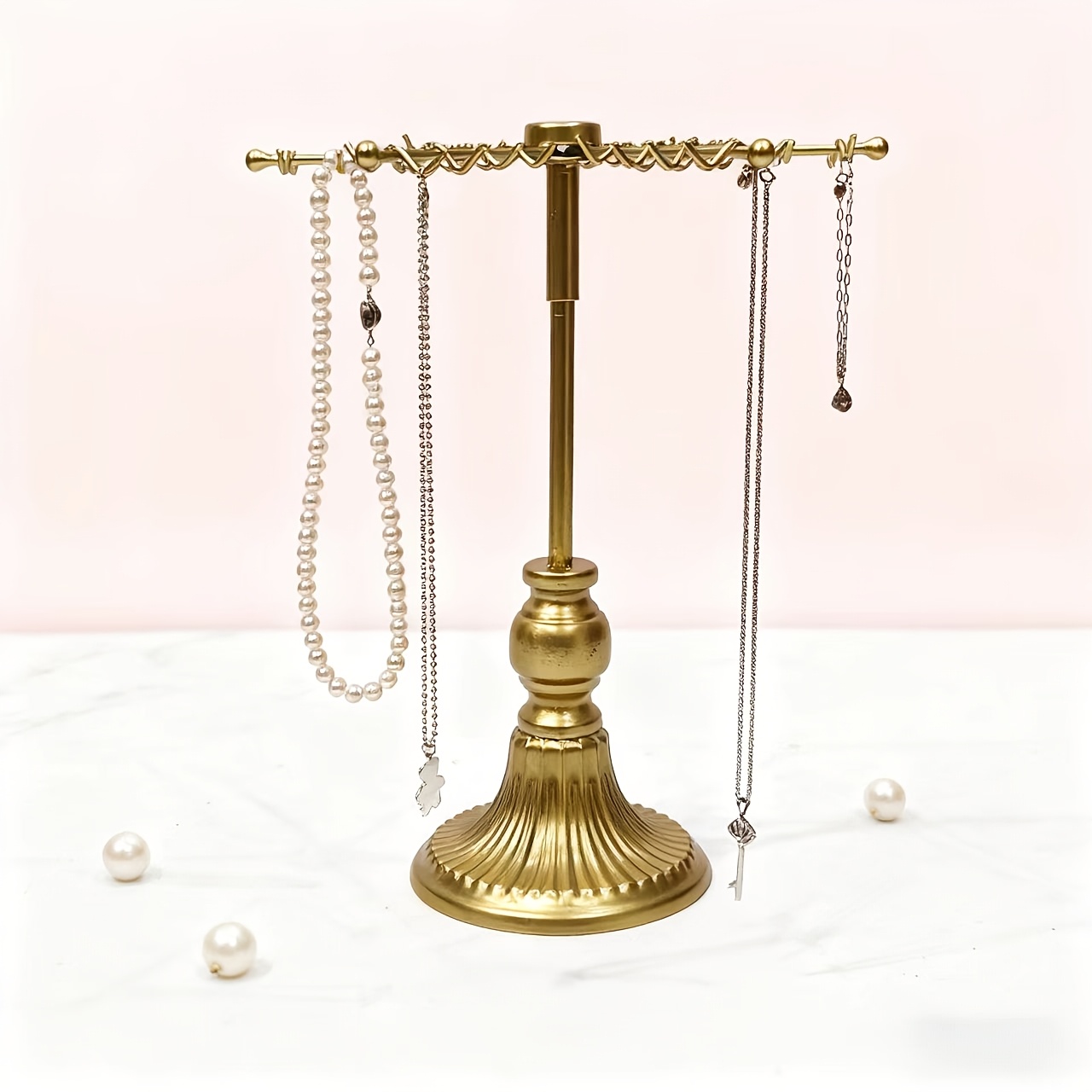 48-Hook Golden Jewelry Display Stand with Rotating Hooks