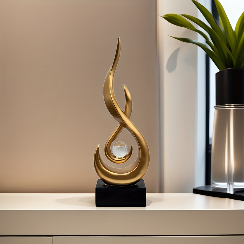 E-shop Elegantes goldenes Flammen-Harz-Ornament mit 3 cm Kristallkugel - Innendekoration und Außendekoration für Zuhause, kein erforderlich, als