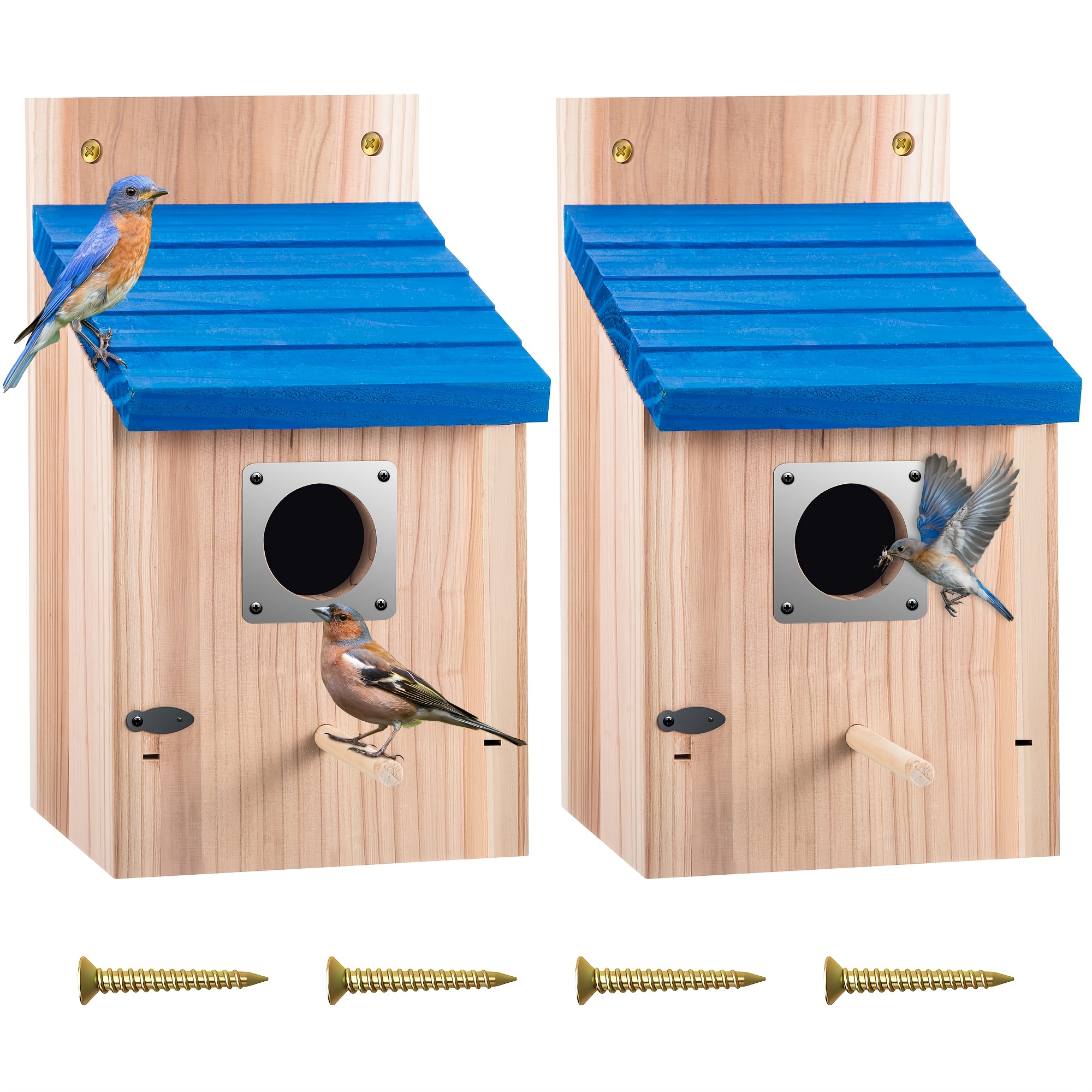 TEMU 2pcs Cedar Bluebird Box Houses For Outside, 1-1/2'' Entrance Hole Wooden Bird Houses With , Secure , , Air Vents For Bluebird Swallow