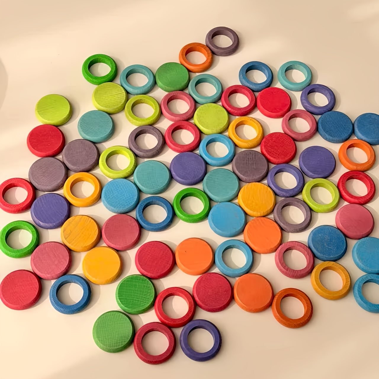 Creative Solid Wood Round Cake Ring Blocks, Educational Stacking Toy
