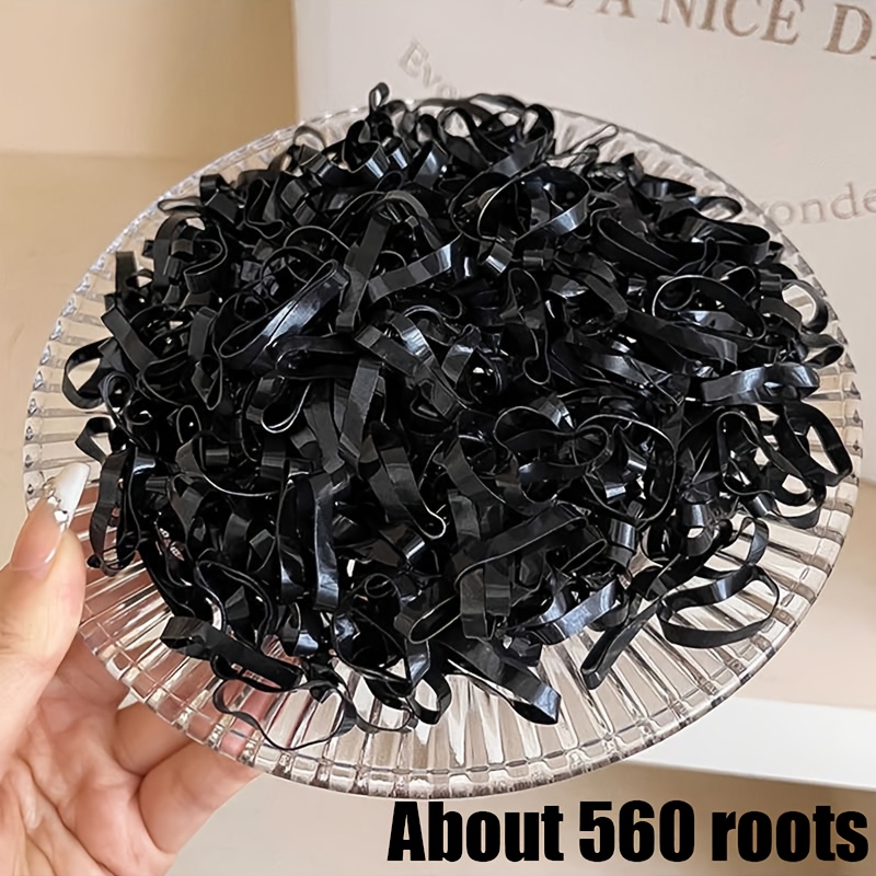 TEMU Approximately 560pcs Per Pack, Disposable Thickened, Widened, And High-elasticity Black Rubber Hair Ties For Adults, Women's Hair Bands