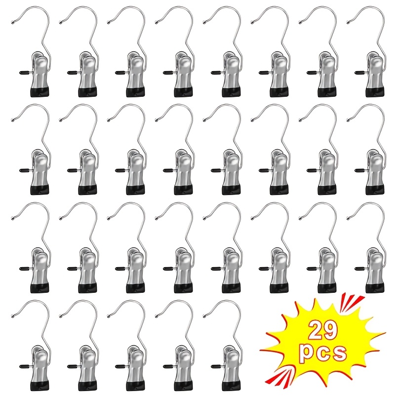 TEMU 29pcs Boot Hangers For Closet, Laundry Hooks With Clips, Boot Hanging Hold Clip, Space Saving Portable Travel Clip, Clip Hangers For Pants Hats