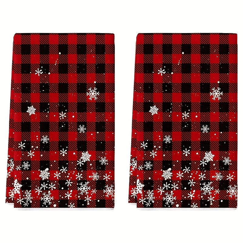 TEMU 2pcs, Red Buffalo Check Snowflake Kitchen Towels, Christmas Decor, Winter Decor, Christmas Gift, Super Soft, Highly Absorbent Dishcloth, Cooking