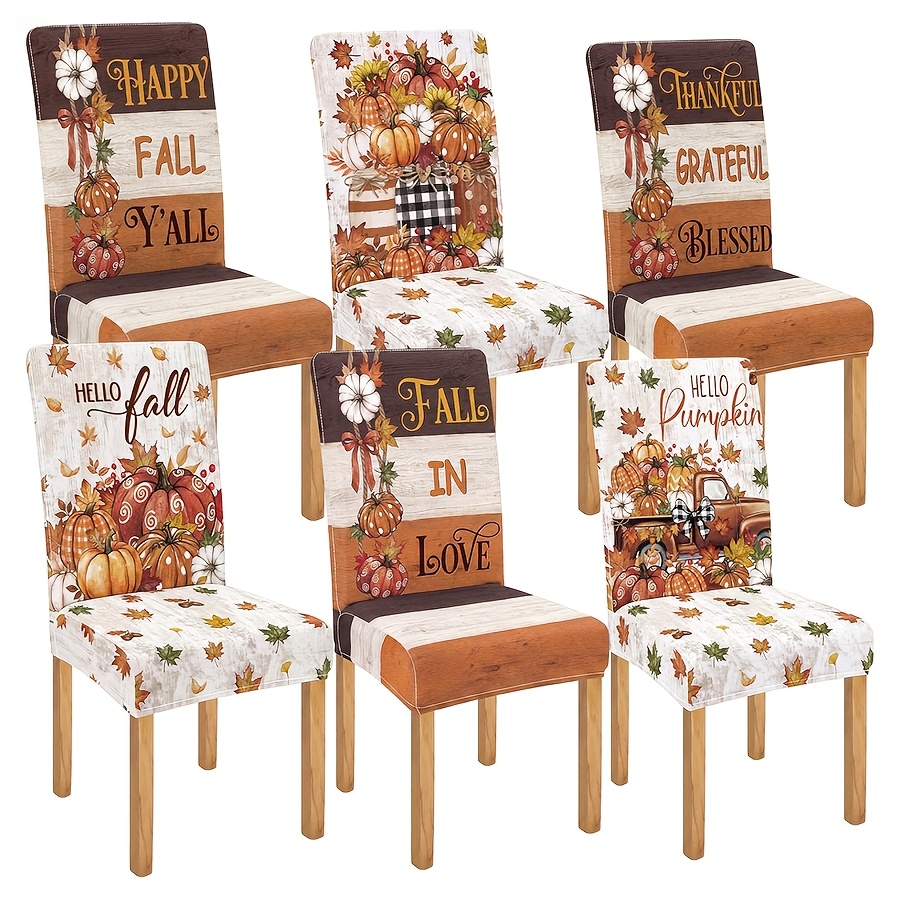 TEMU Set da 6 coprisedie elastici allungabili DOKRIY adatti per l', protezioni per sedili a con zucca autunnale, elasticizzati, per decorazione della