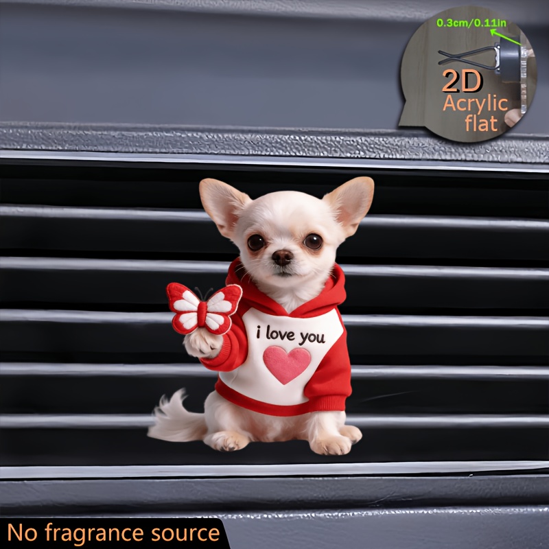 TEMU 2d Flat 1pc A Hand Holding A Doll Wearing A Heart-shaped Sweatshirt, Cute 2d Flat Acrylic Car Air Outlet Decoration, Car Air Freshener,