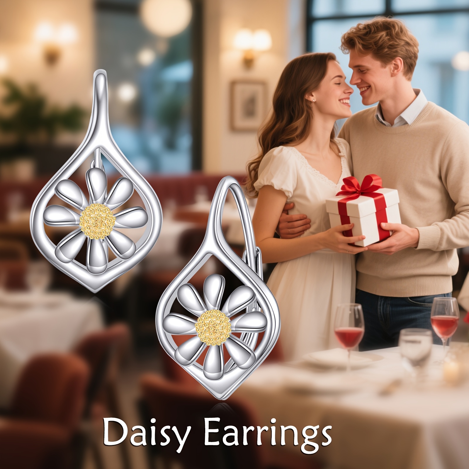 daisy earrings for women sterling silver daisy dangle drop earrings dainty flower leverback jewelry for women Product details 3