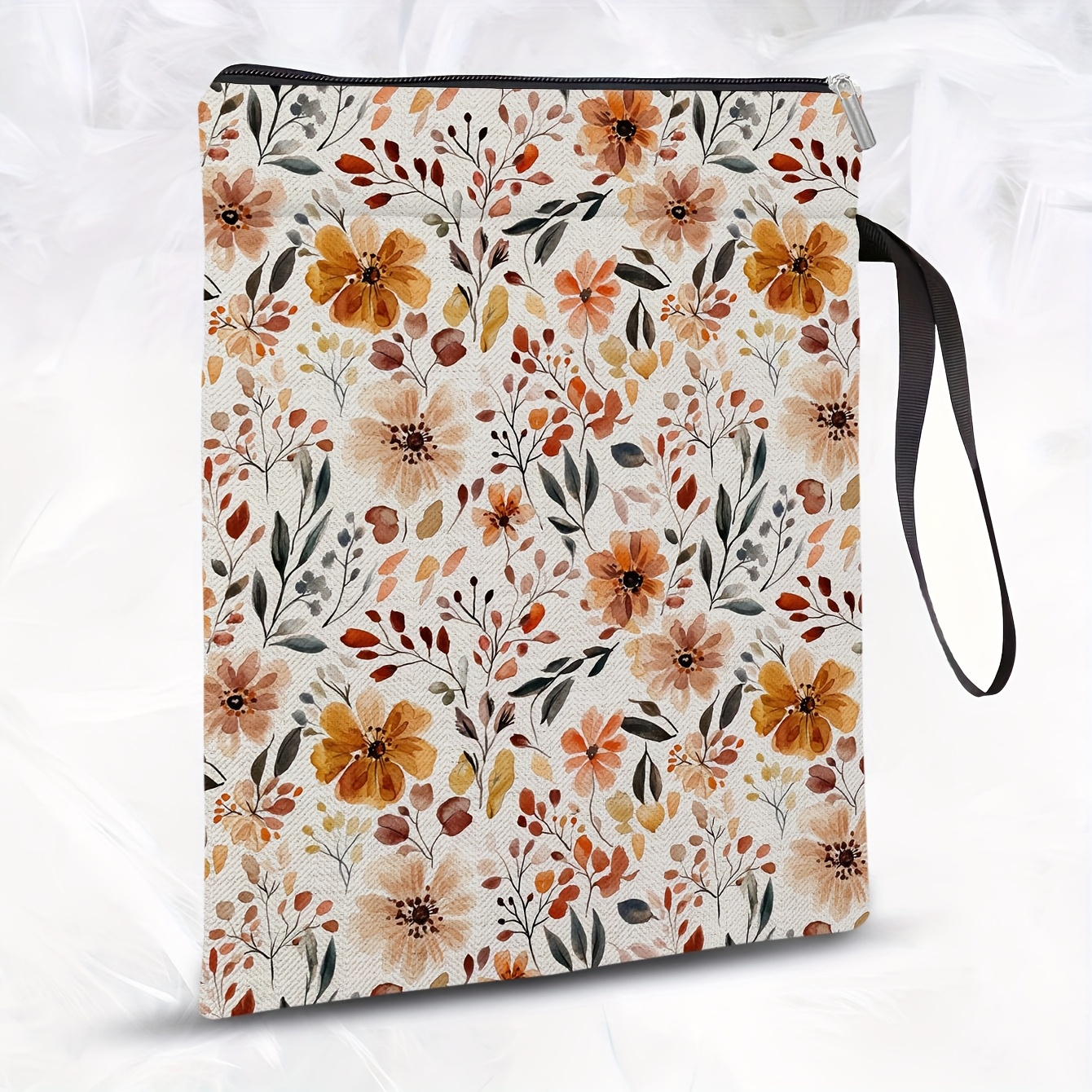 1pc floral layered book pouch vibrant orange white   zippered inner pocket open   for books laptops stationery perfect gift for college students office workers book lovers laptop accessory stylish accessory polyester fabric