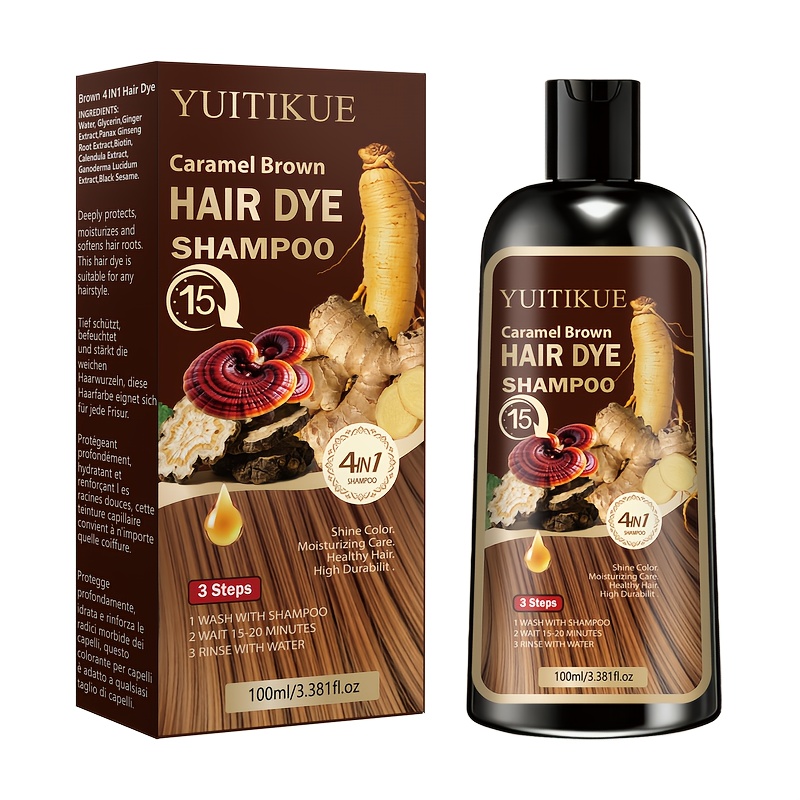 Image of 4-in-1 Caramel Brown Hair Dye Shampoo – Plant-based Formula The Scalp, Side Effects, Easily Covers Gray Hair, And Serves As A Neutral Hair Care Product. Features A Stylish , Delivers In 15