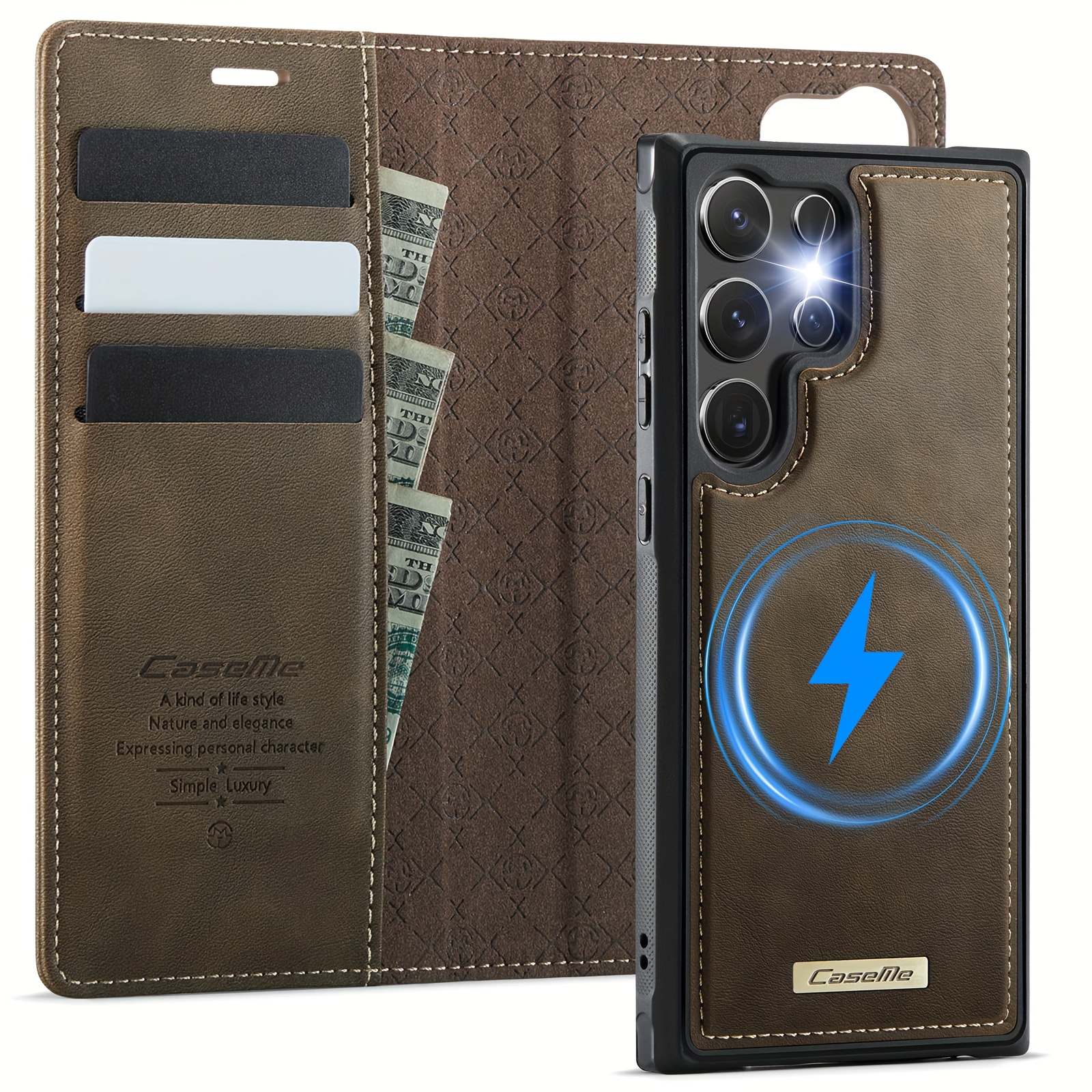 TEMU Phone Case - 2-in-1 Men Women Wallet Card Holder Slot Stand Cute Faux Leather Phone Case For Galaxy S25ultra S24ultra Galaxys23plus S22ultra