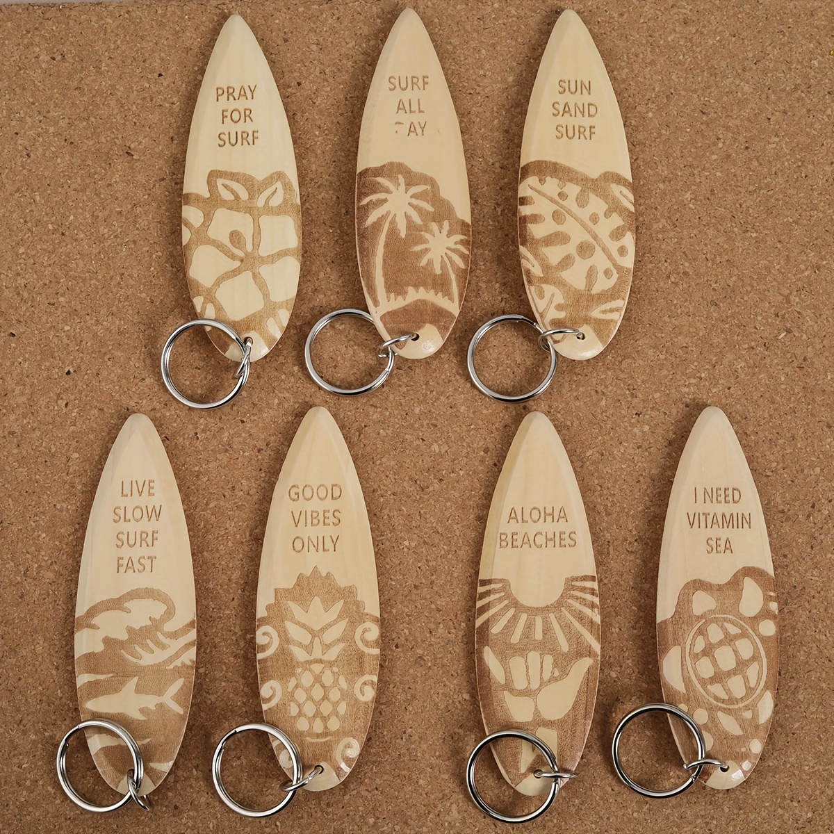 7pcs a set wooden surfboard keychains fun key chains beach - Temu