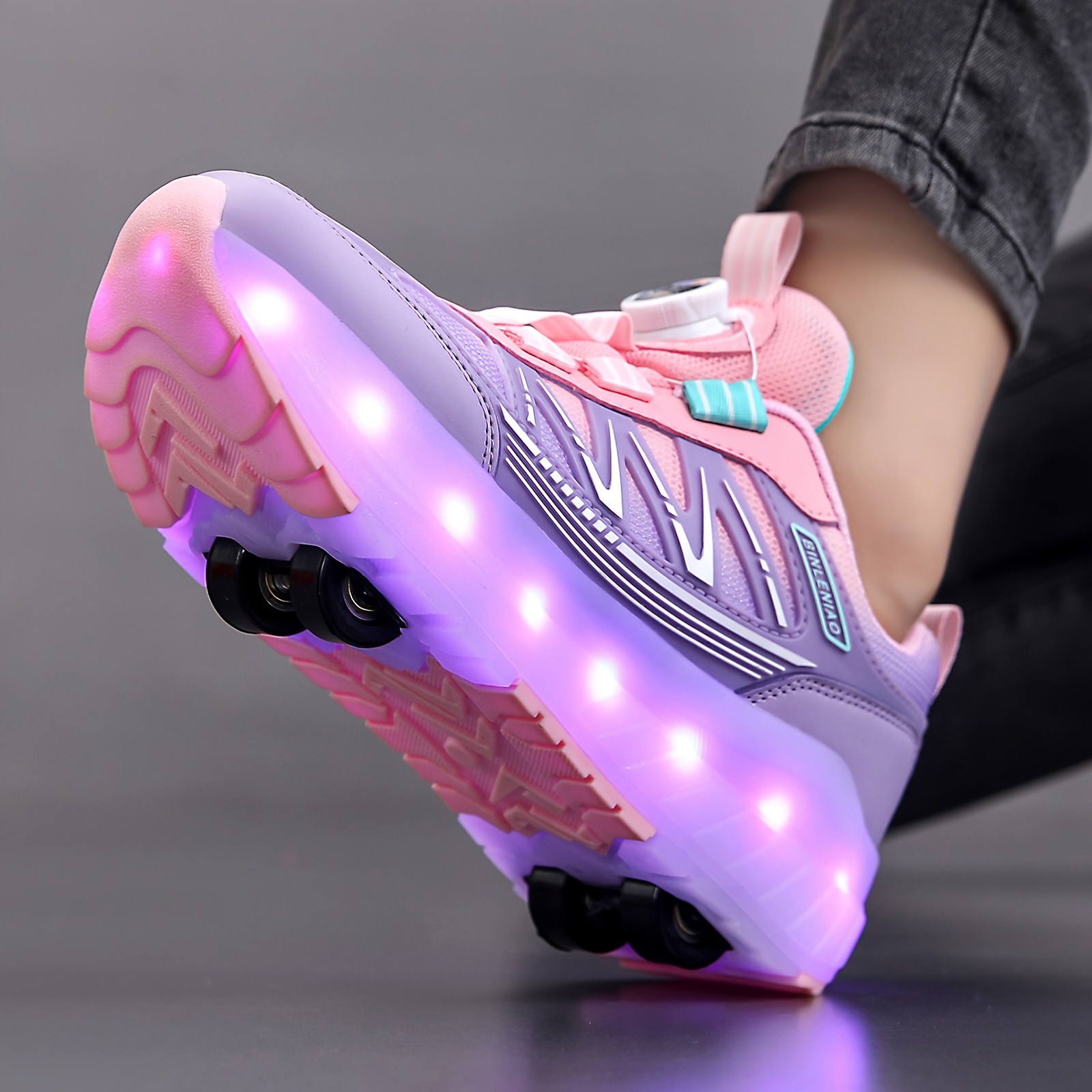 Girls' LED Light Up Skateboard Shoes, Pink Purple, 8-Wheel, 16 Flash  Breathable Lightweight, Upper, Fabric Lining, EVA Sole, Low Top, Rotary