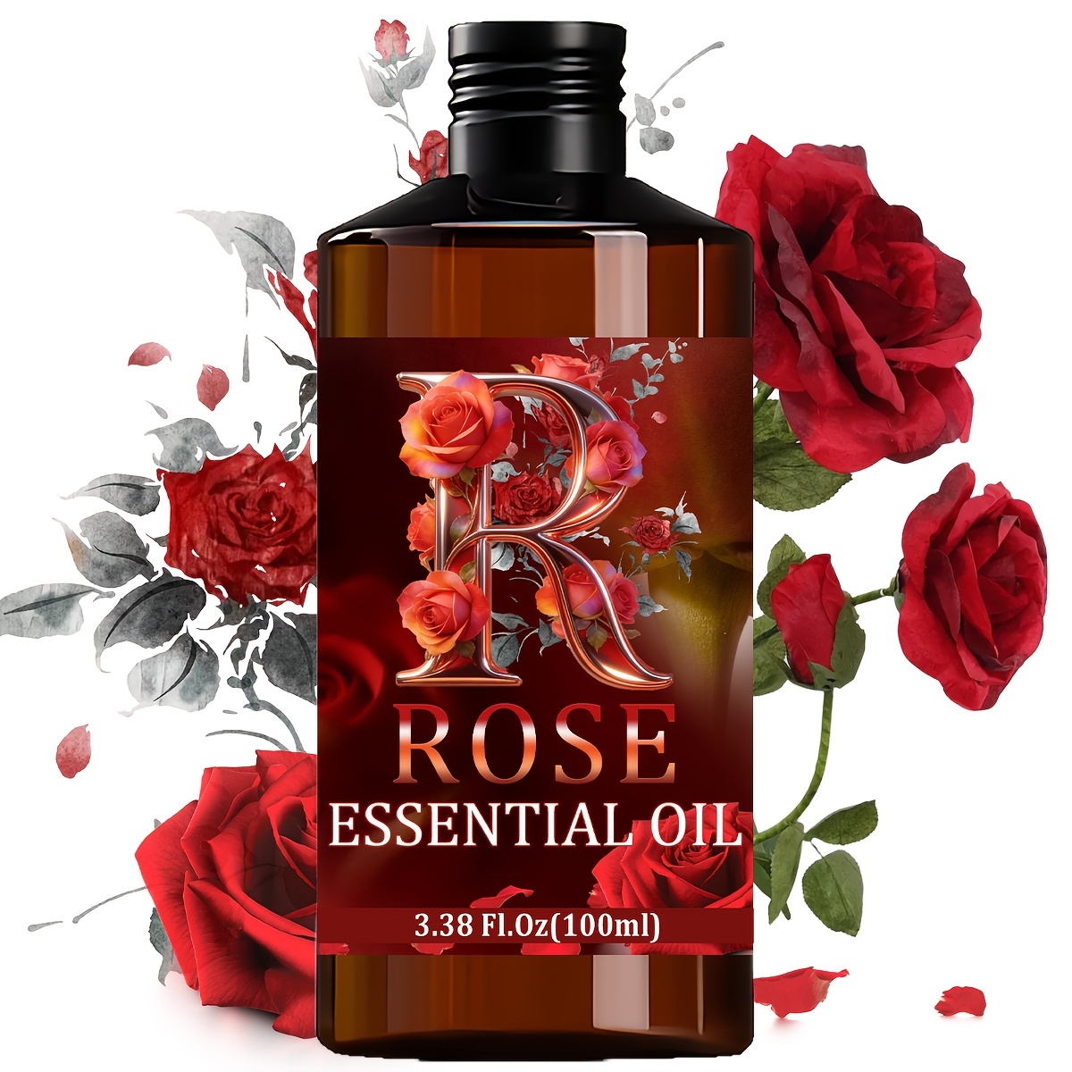 item picture rose essential oil   high quality floral fragrance hydrating moisturizing   skin use for skin hair face body care suitable for meditation bathing 100ml multi purpose rose body massage oil gift and love