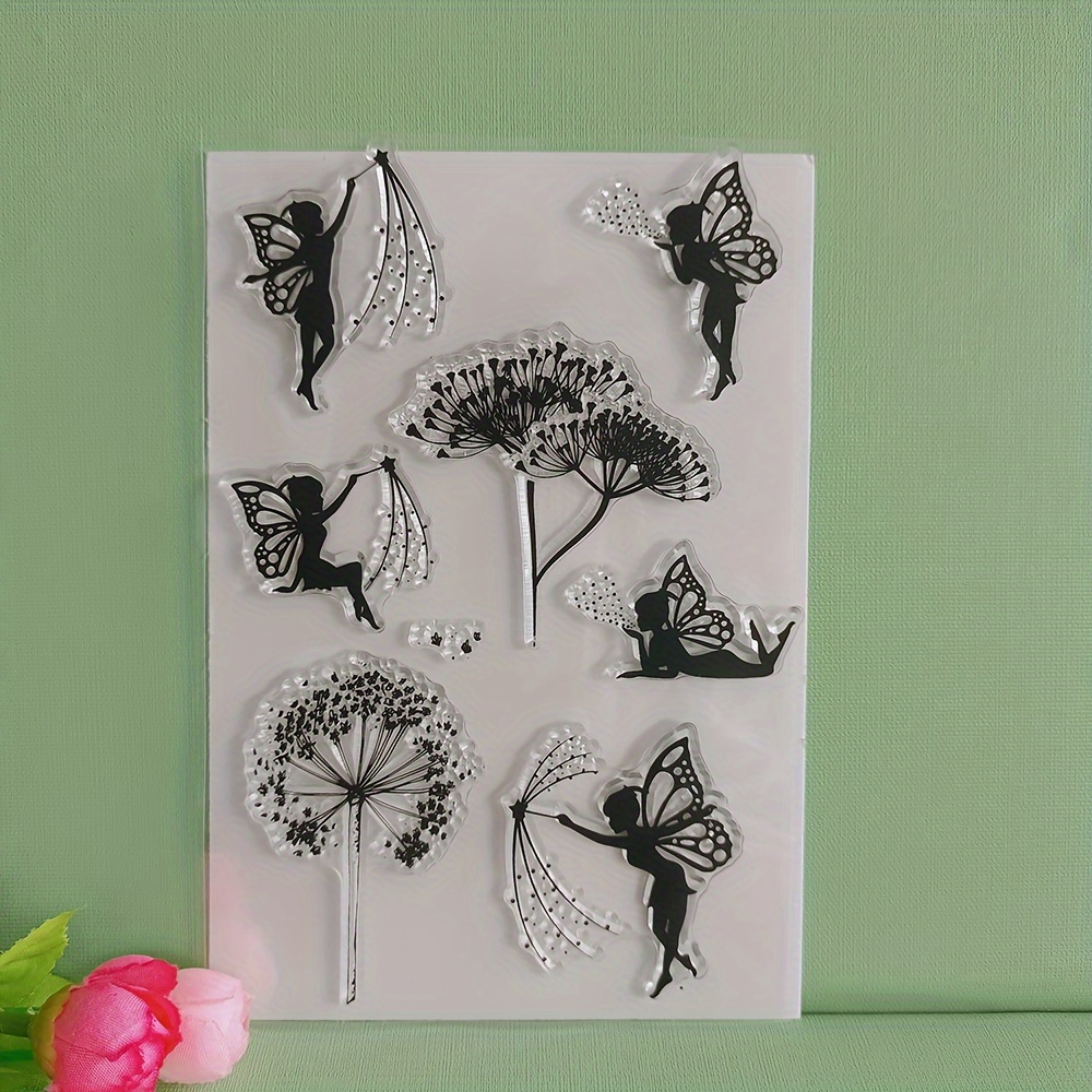 girl dandelion fairy clear stamps set pvc rubber embossing tools for scrapbooking crafts photo album decor card making party supplies festive home kitchen decor 0