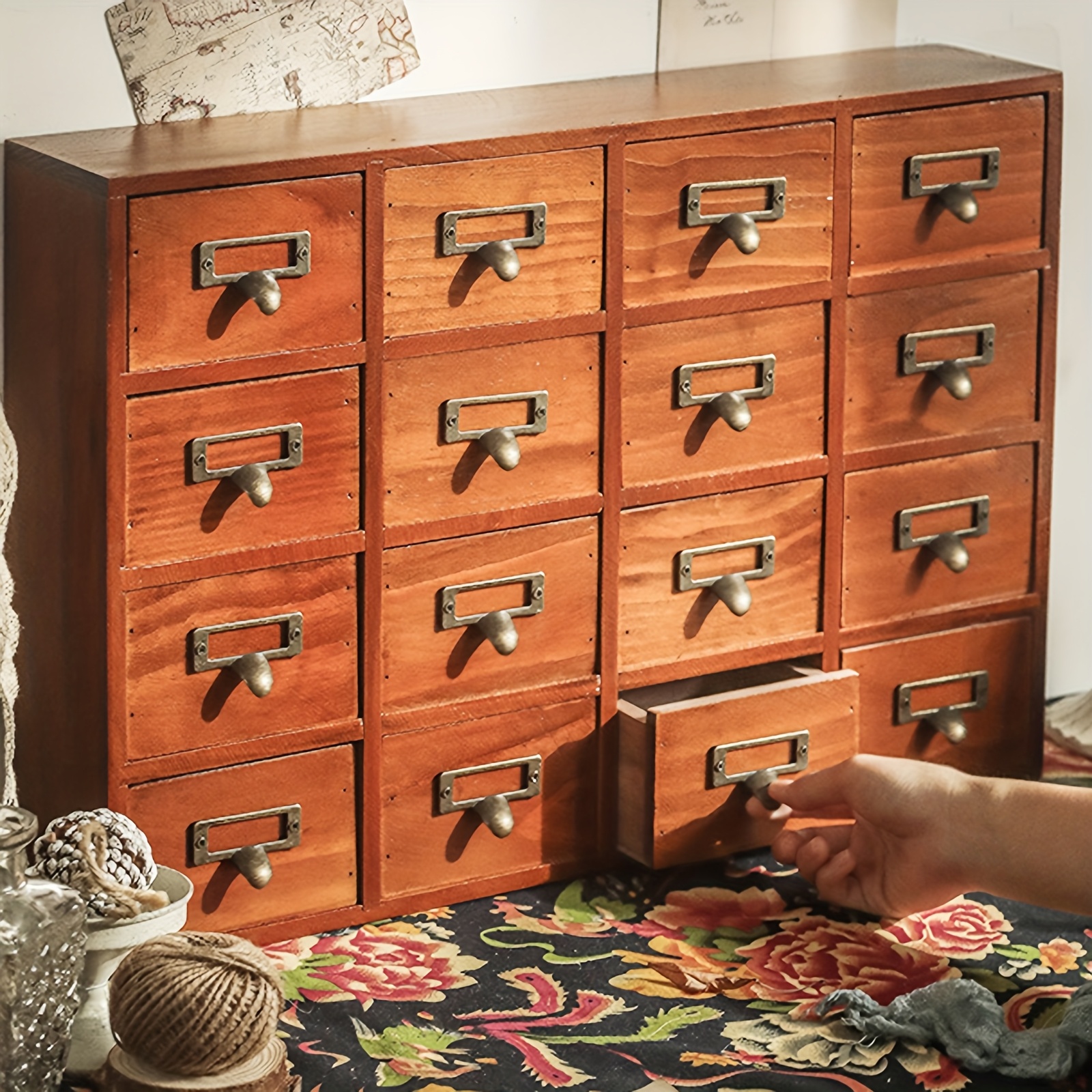 vintage apothekerschrank aus holz mit schubladen - mehrzweck-aufbewahrungsorganisator für kräuter, bücher & karten - künstlerischer schreibtisch-schubladenkasten für heimdekoration () 0