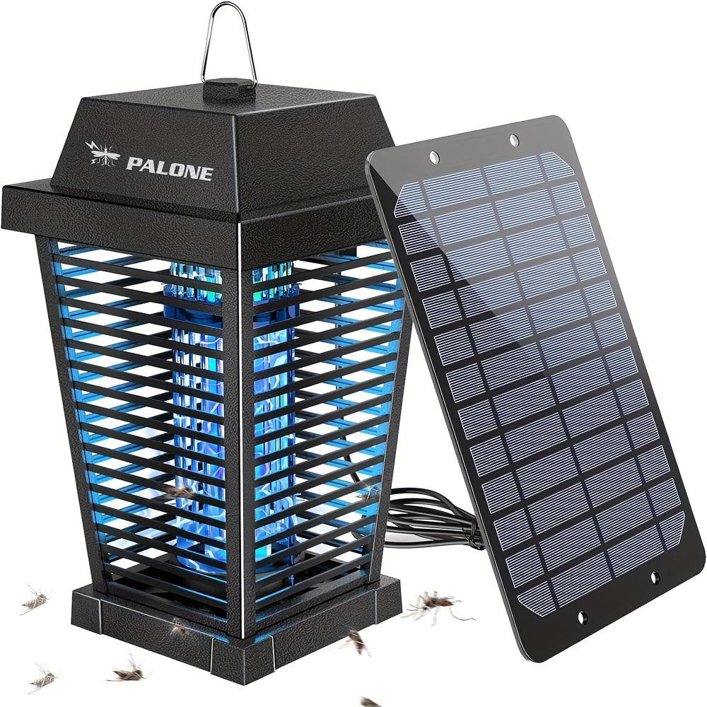 TEMU 1pc Solar Bug Zapper 4500v Electric Zapper Outdoor Fly Zapper Indoor Rechargeable Killer With Solar Panel & Type-c Cable Fly Trap With Uv Light
