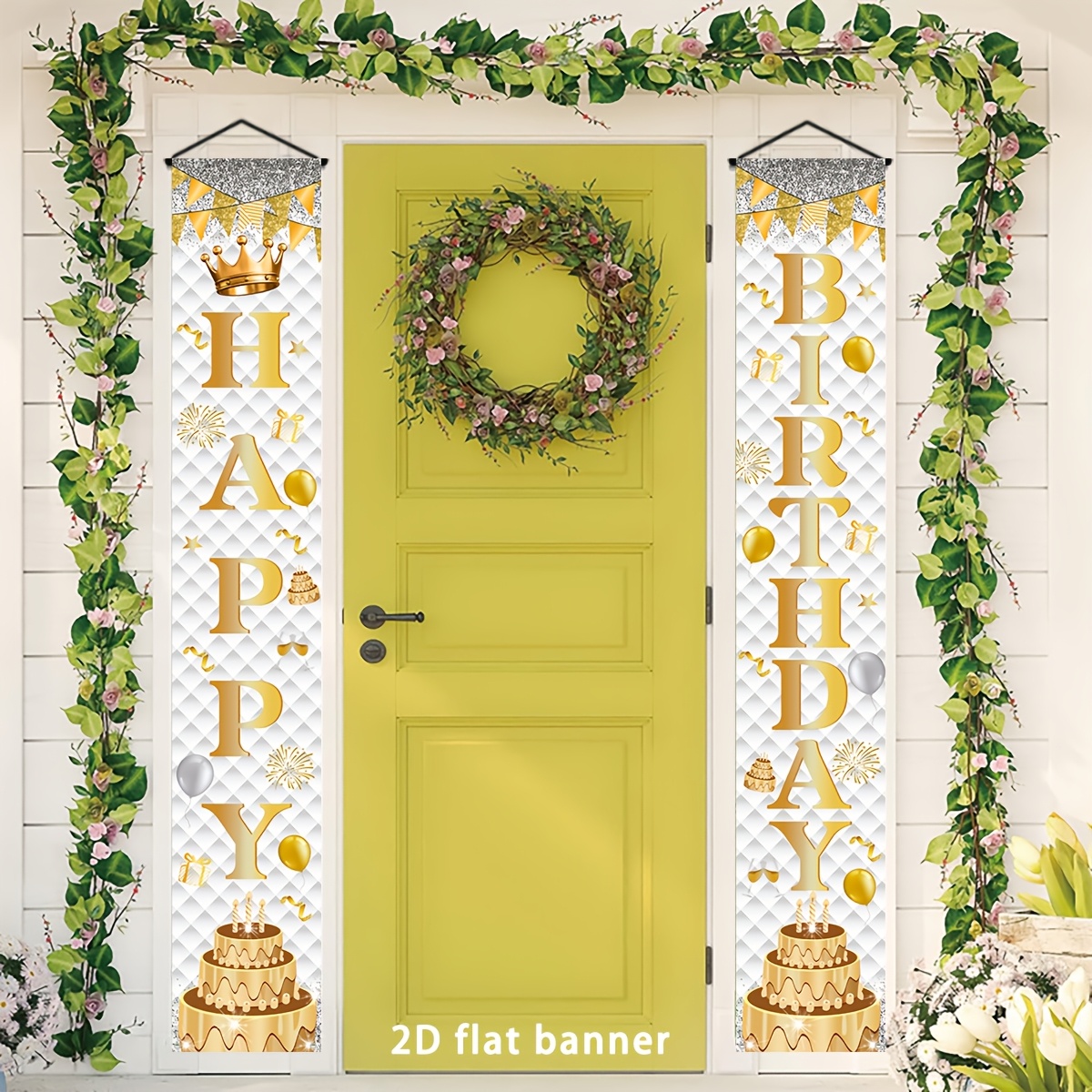 TEMU Bannière de fête 2D plate, 2D plate - 2D plate, 2D plate - 2D plate, un joli ensemble de décorations joyeuses d'anniversaire, bannière de fête