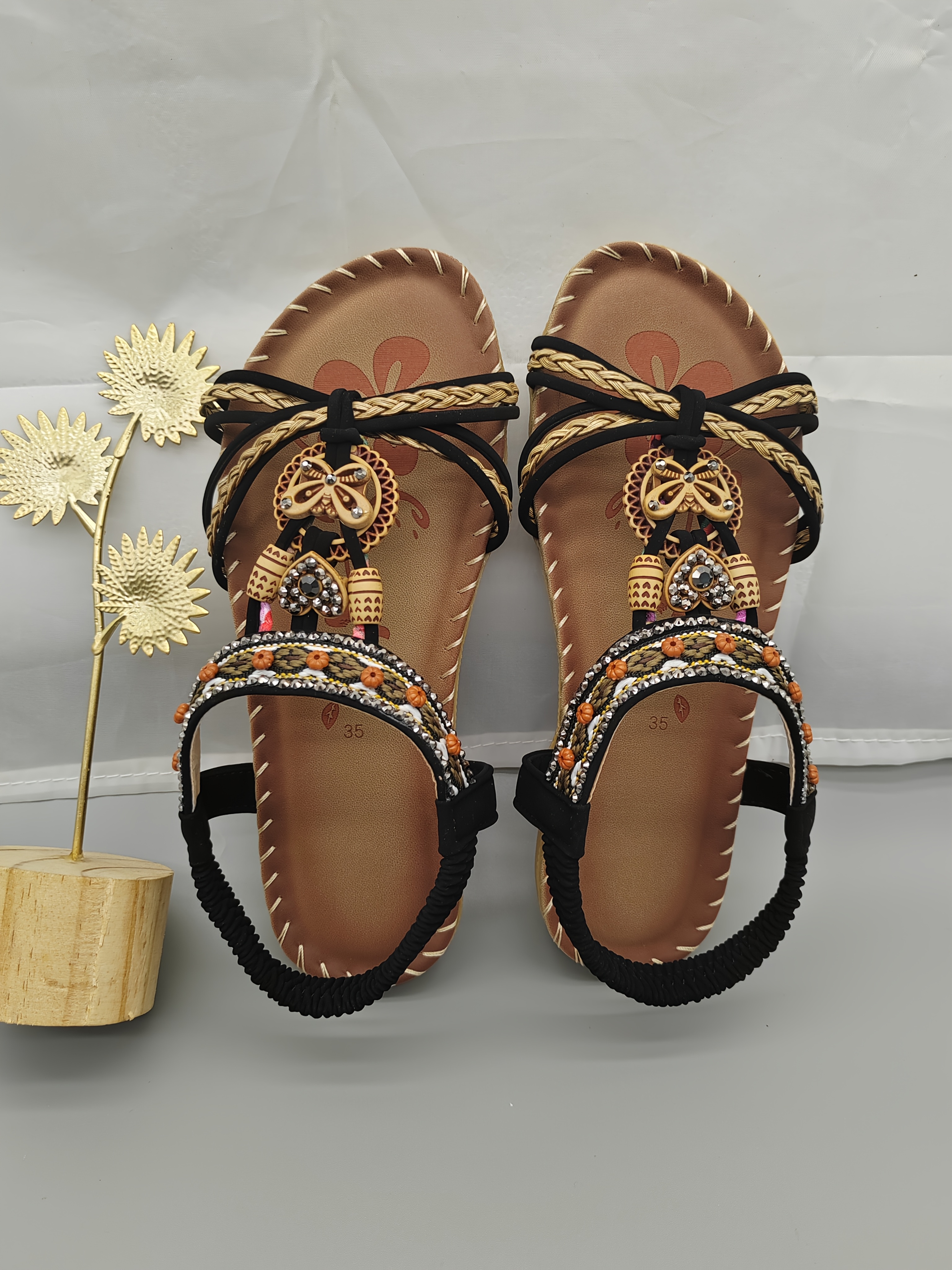 Women'S Bohemian Sandals - Open-Toe Flat Beach Shoes with Ankle Strap, Cushioned Insole & Non-Slip Sole - Lightweight Summer Footwear for Pool, Beach