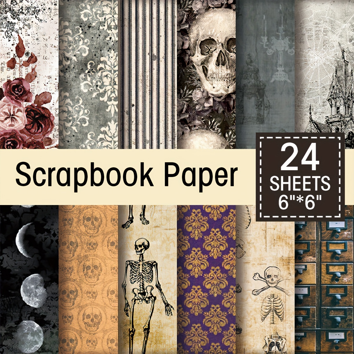 

24 Sheets Of 6x6\" Paper: Eerie Castle Halloween Theme With Spooky , Roses, And Phases - Journals, Diy Albums, Handmade Cards, And Gift Wrapping