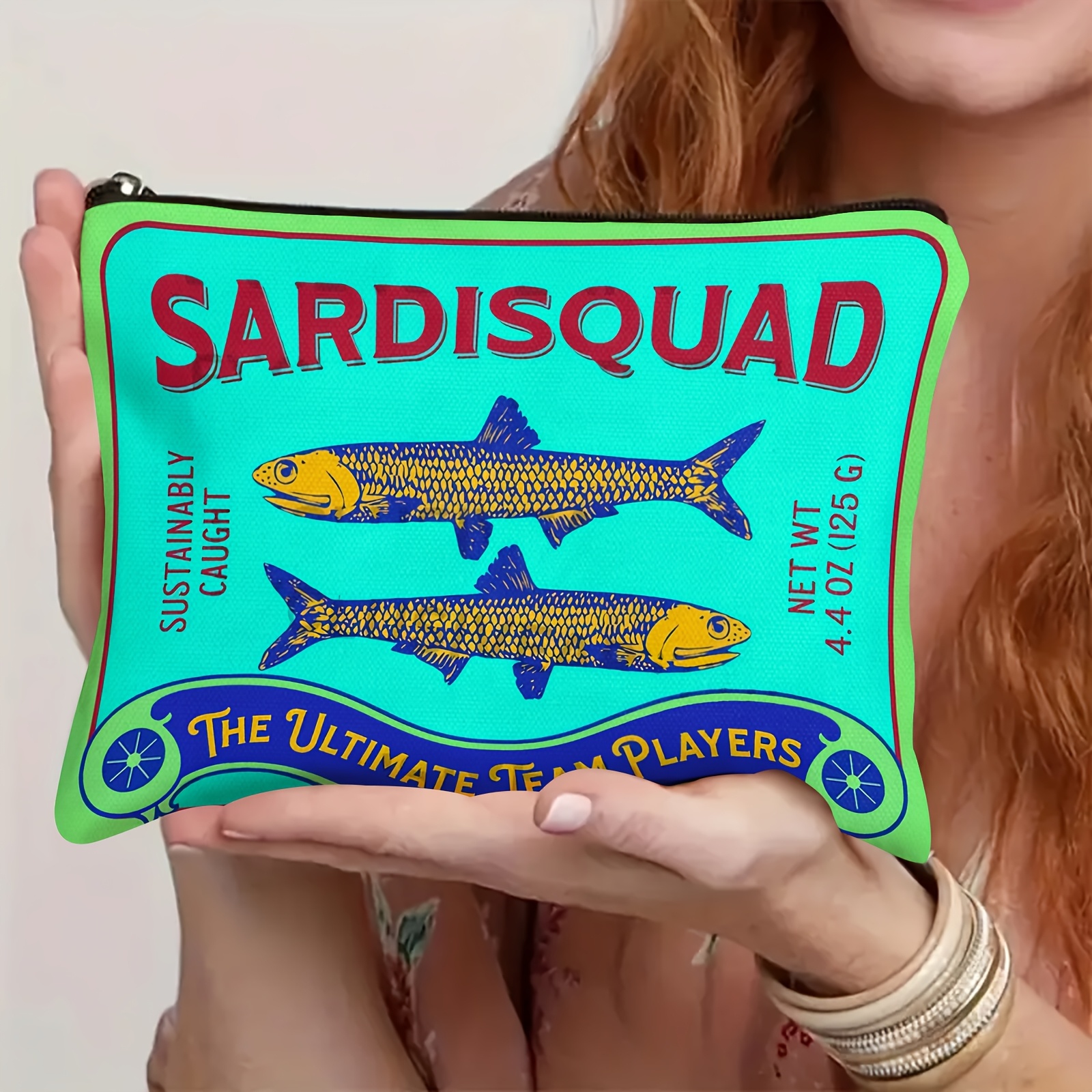 

Sardisquad Vintage-inspired Canvas Cosmetic Bag – Retro Sardine Tin Design, , Non-waterproof, Hand Washable Zipper Pouch For Accessories And Pencils