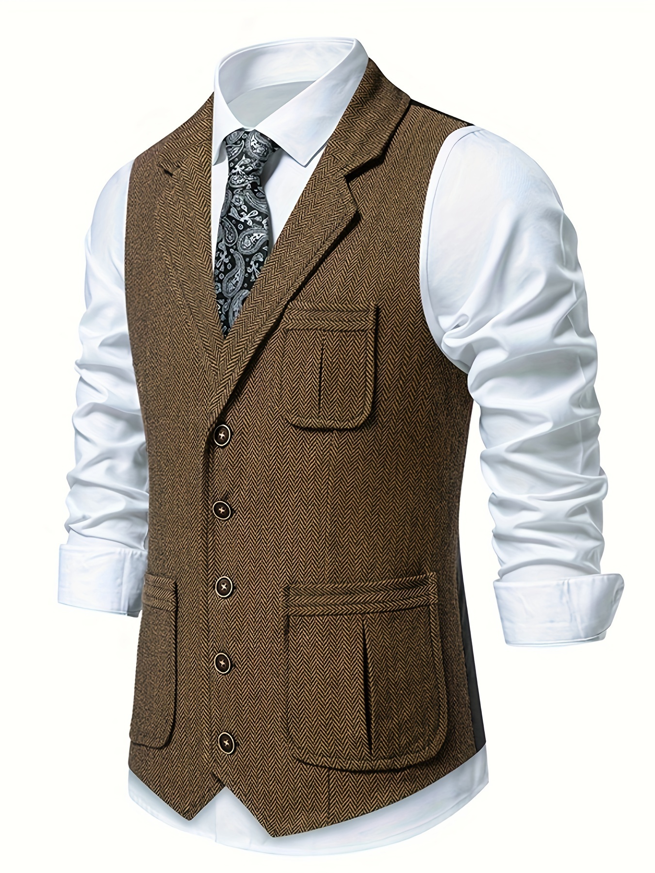 mens retro herringbone tweed vest brown single breasted Temu