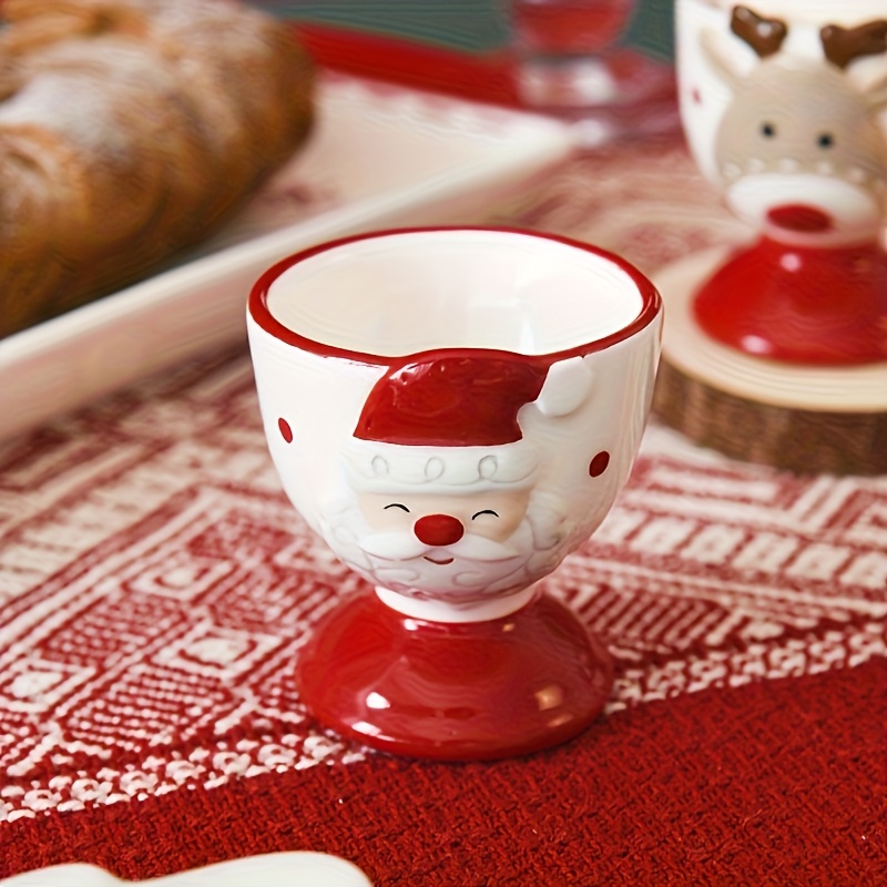 Nordic Style Stitched Santa Claus Ceramic Egg Cup, Creative Egg Holder, Small Wine Glass, Cute High-value Reindeer Egg Cup