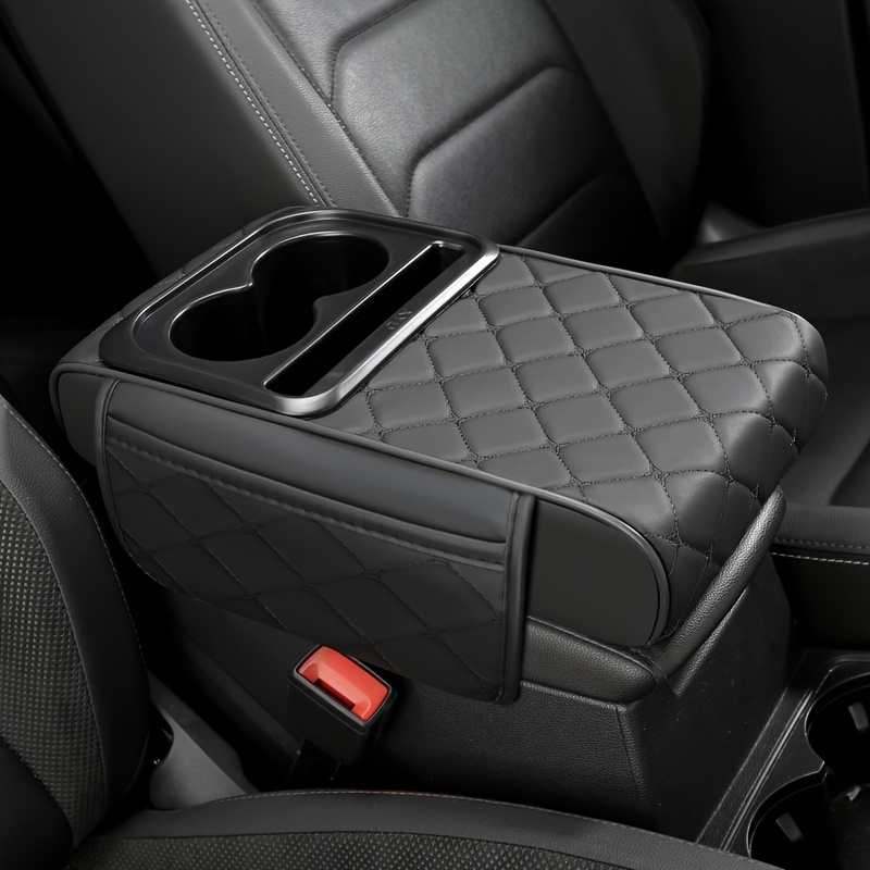 TEMU Four-pointed Star Embroidered Pu Leather Universal Car Armrest Box Pad, 14"×8", Armrest Protector, Center Console Organizer With Detachable Cup