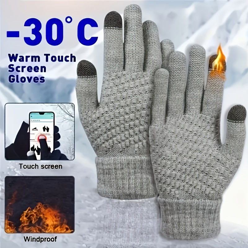 

1 Pair Winter Thickened Warm Acrylic Wool Gloves, Outdoor Windproof Riding Gloves With Touch Screen Compatibility, Knit Fabric Woven, Machine Washable