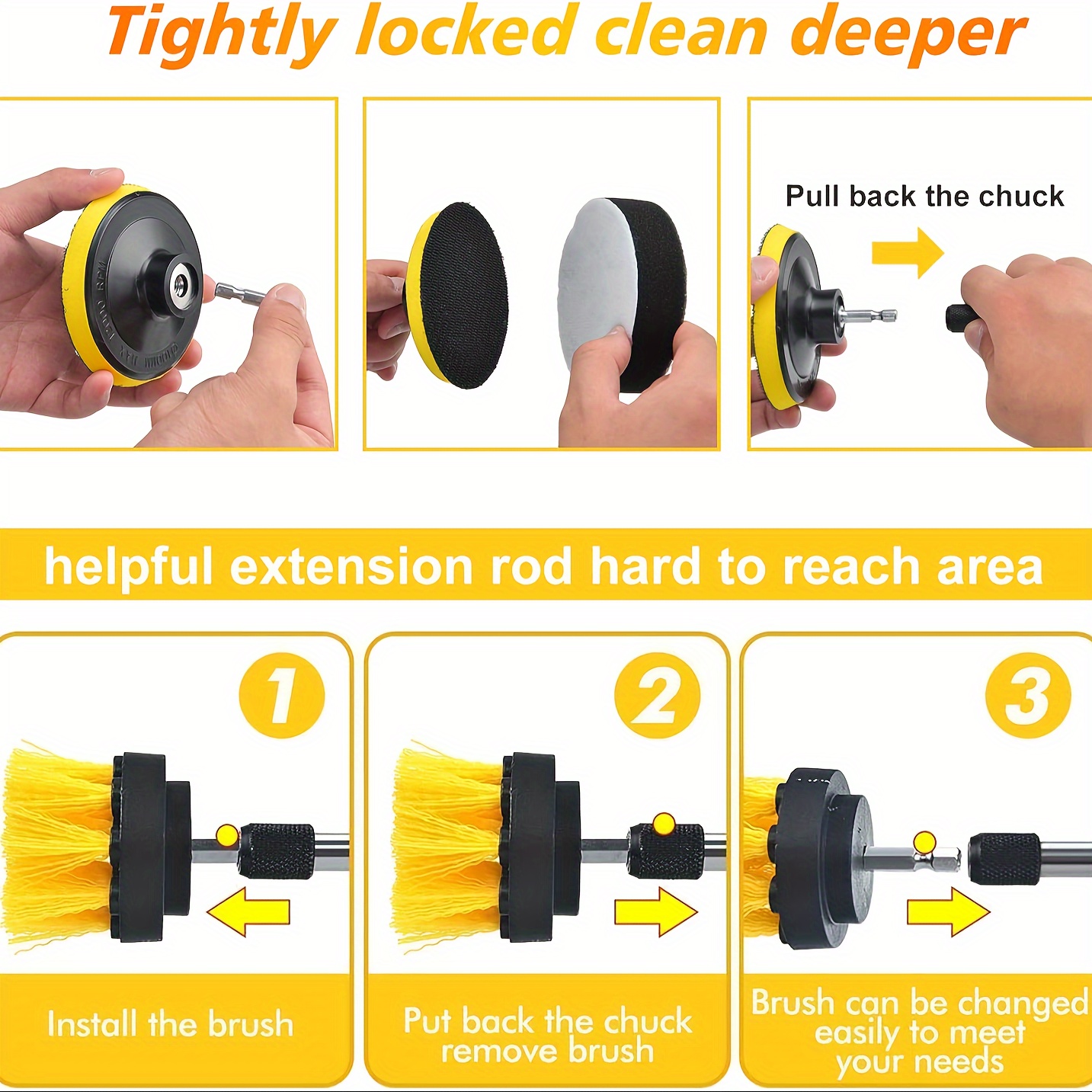  kit 19pcs 13pcs drill brush attachment sets with pads sponges for polishing and scrubbing includes extensions for car kitchen bathroom cleaning details 7