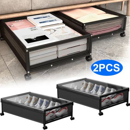 1 2pcs under bed storage large capacity wheel type underbed storage box storage bag with zipper and observation window suitable for storing clothes bedding saving space in bedroom and storage supplies for
