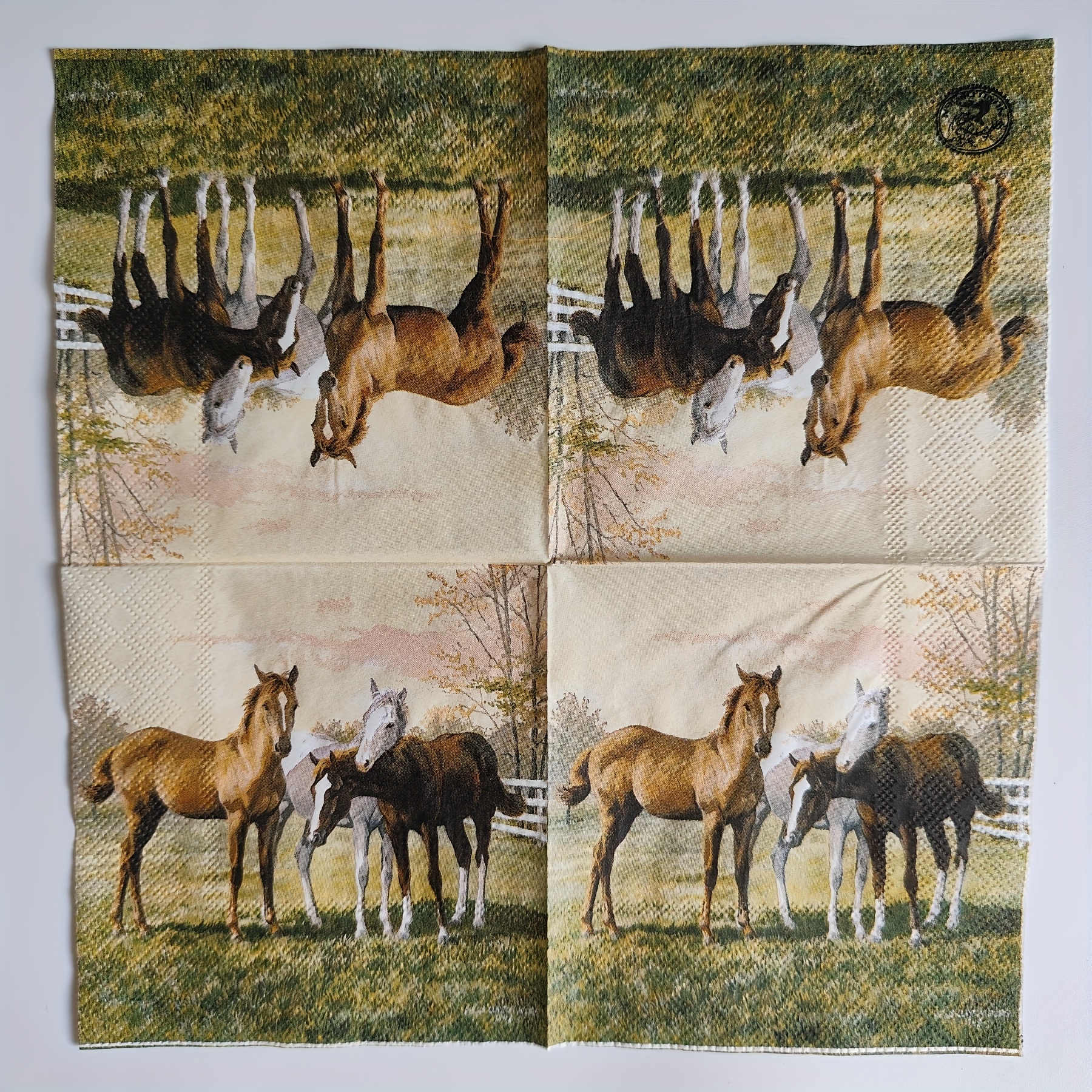 Image of 20pcs Of Three-horse Horse Napkins, Disposable Printed Napkins, Suitable For Parties, Weddings, Birthday Celebrations, Perfect Decorations For Desserts And For Halloween、christmas