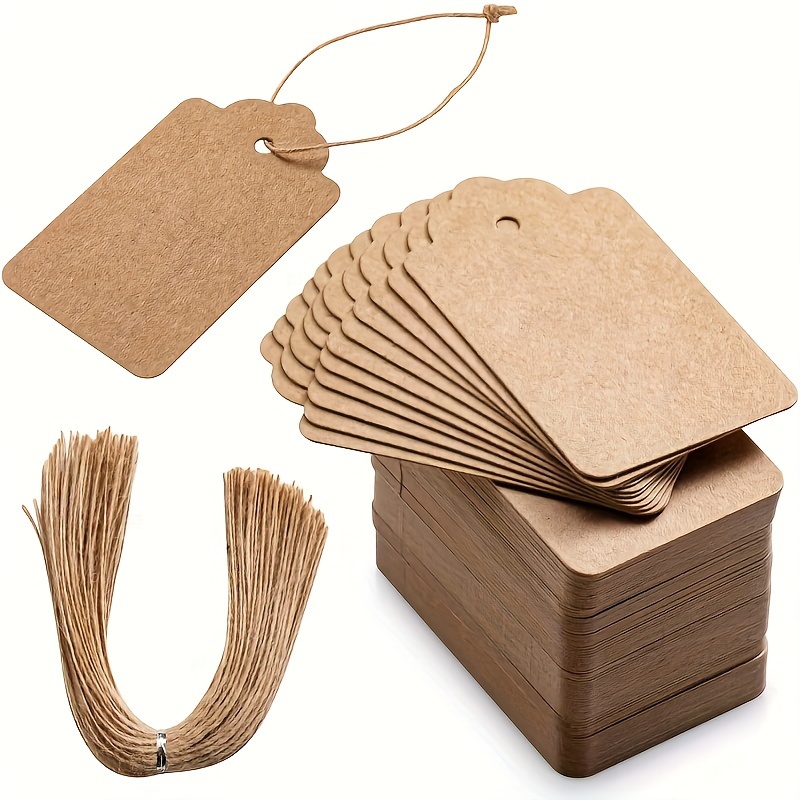 

100pcs Paper Gift Tags With Natural Jute Twine, Double-sided Turmeric Color Labels For Wedding, Birthday, Party Favors, Christmas, Thanksgiving Crafts