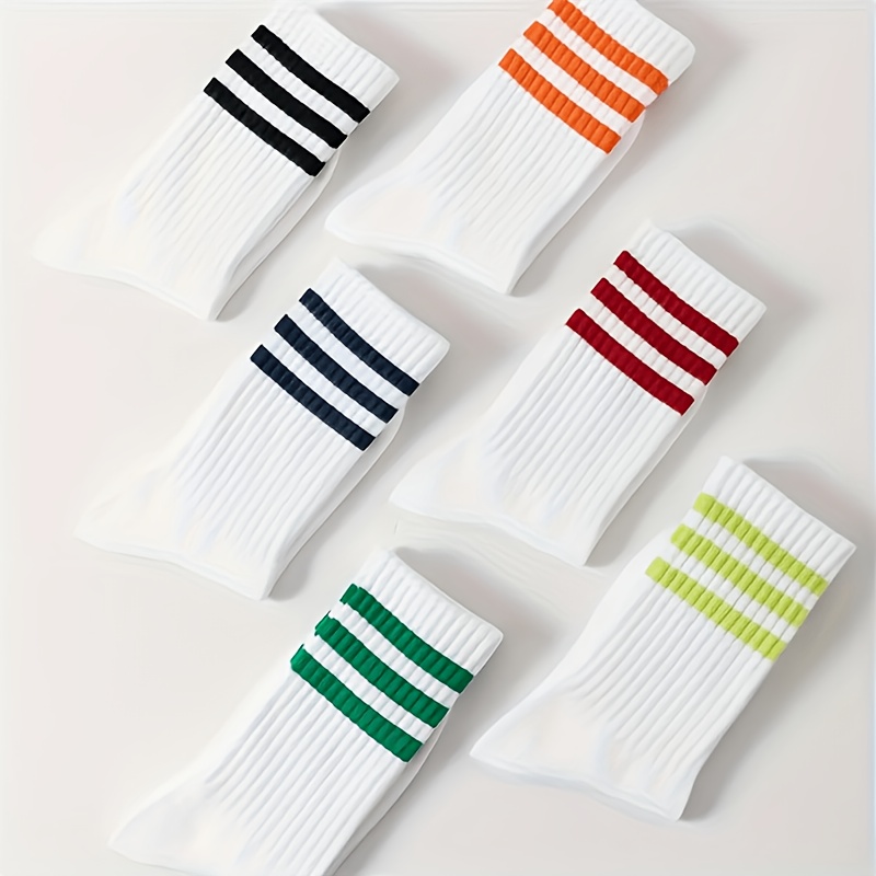 6-pair Women's Striped - Minimalist Elegant Ribbed Trim Suitable For All- Wear, Striped Casual Athletic Socks For Sports, Gym, Everyday Use | Hand Washable & Dry