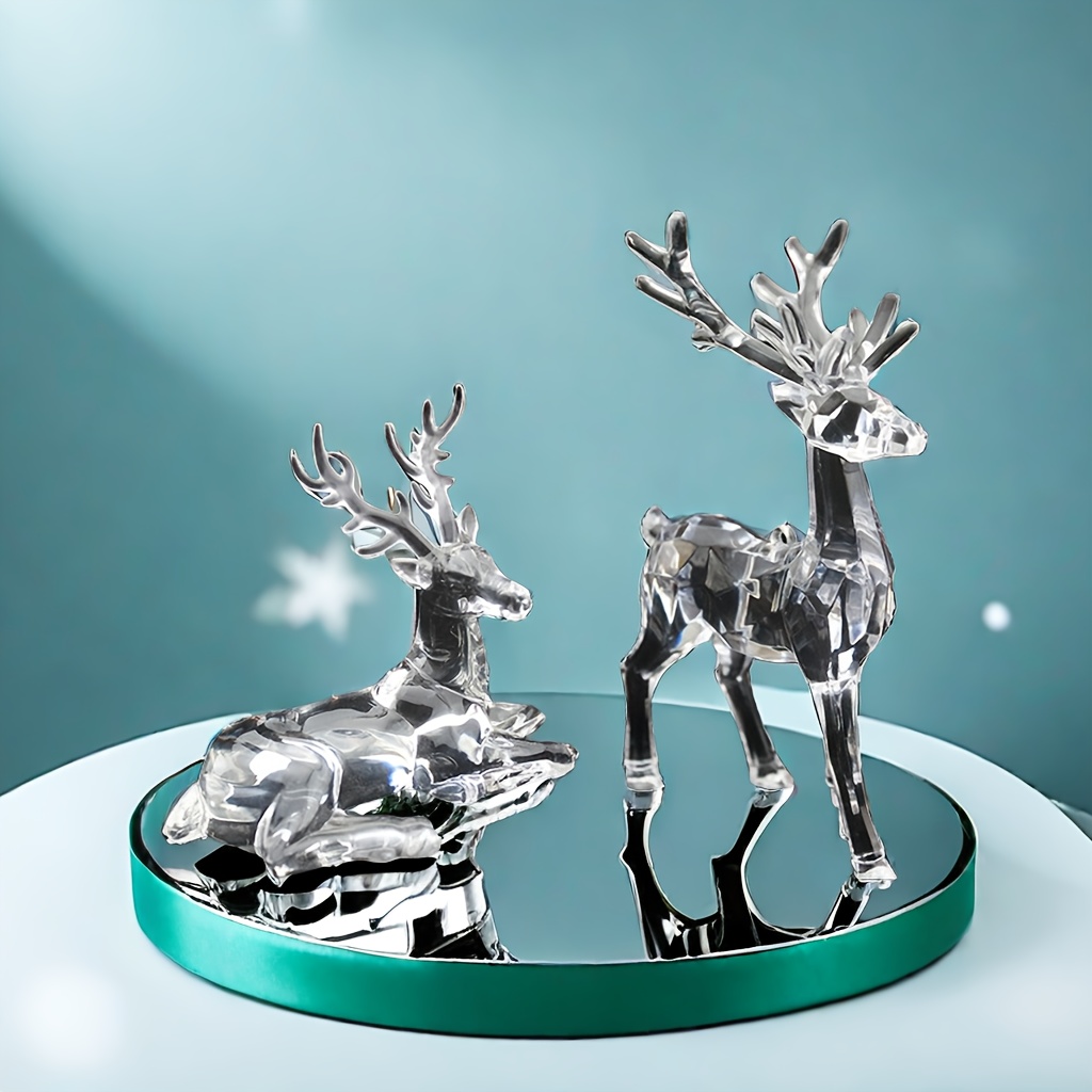 

Vibrant Crystal Acrylic Reindeer Figurine - Classic Standing & Lying Deer Decor For Living Room, Kitchen, Bathroom, Office Desk - Perfect Christmas & Party Gift