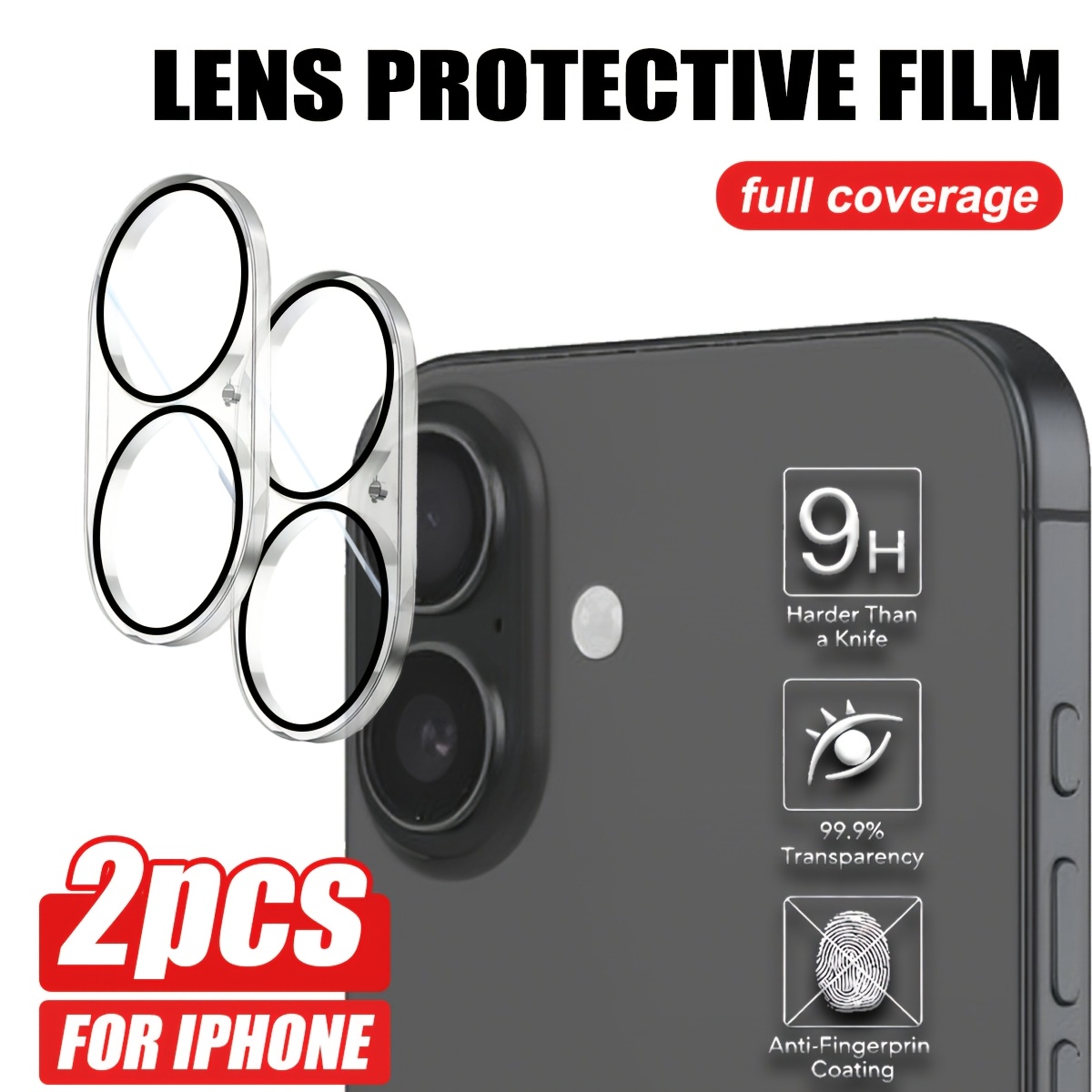 TEMU 2pcs Screen Printed Transparent Camera Lens Protector, Suitable For Iphone Duo/18 Pro/18 Pro Max/17/16/15/14/13/12/11, Clear Lens Protector, 9h