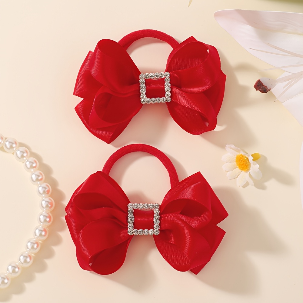 TEMU 2pcs/Set Chouchous Nœud en Satin, Bandes Décoratives Carrées, Chouchous Couleur Unie Haute Élasticité, Style Preppy Fille Décontracté Tête d'