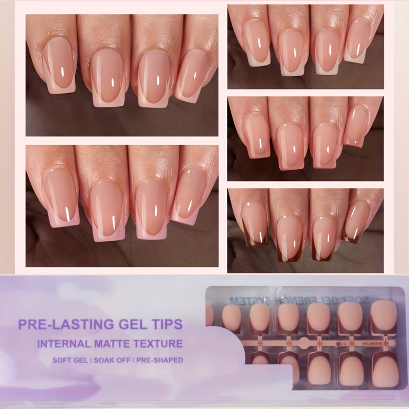 

160pcs French Gel Nails - Skin Tone French Matte Pointed Press-on Nails, Square Shape, Short Length, Colorblock Pattern, Matte