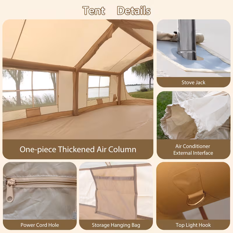 186sq ft inflatable camping tent with hand pump easy setup outdoor blow up tent 4 season glamping air tents cabin house with windows door Product details 6