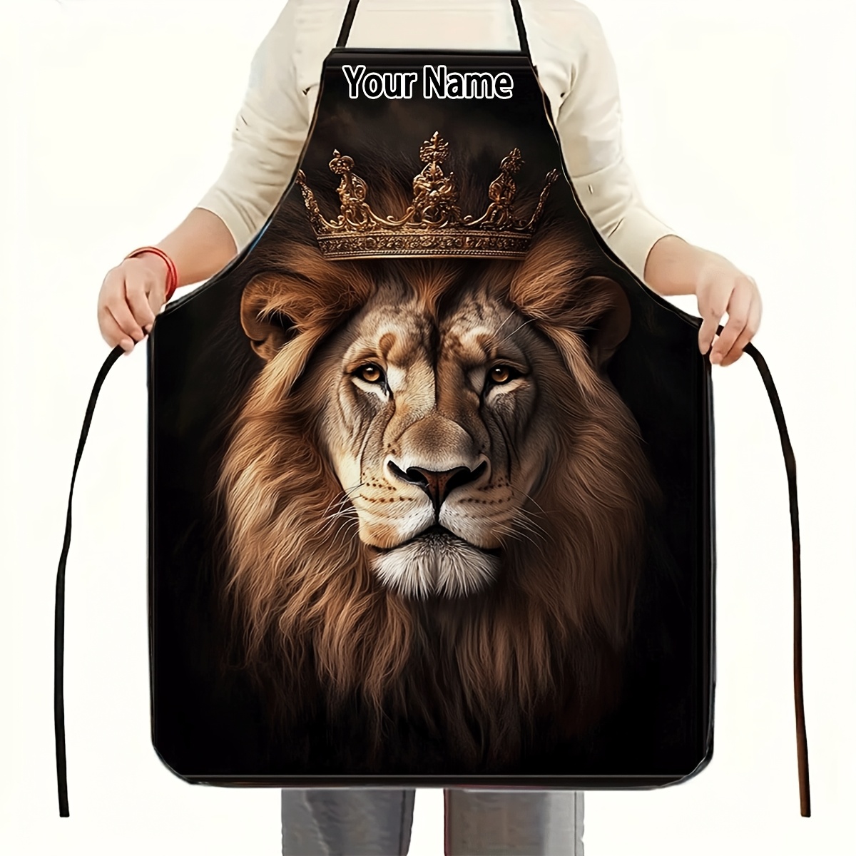 TEMU Delantal personalizado para PC, texto personalizado disponible, león con corona, delantal estampado, delantal de diseño de moda, para hornear ,