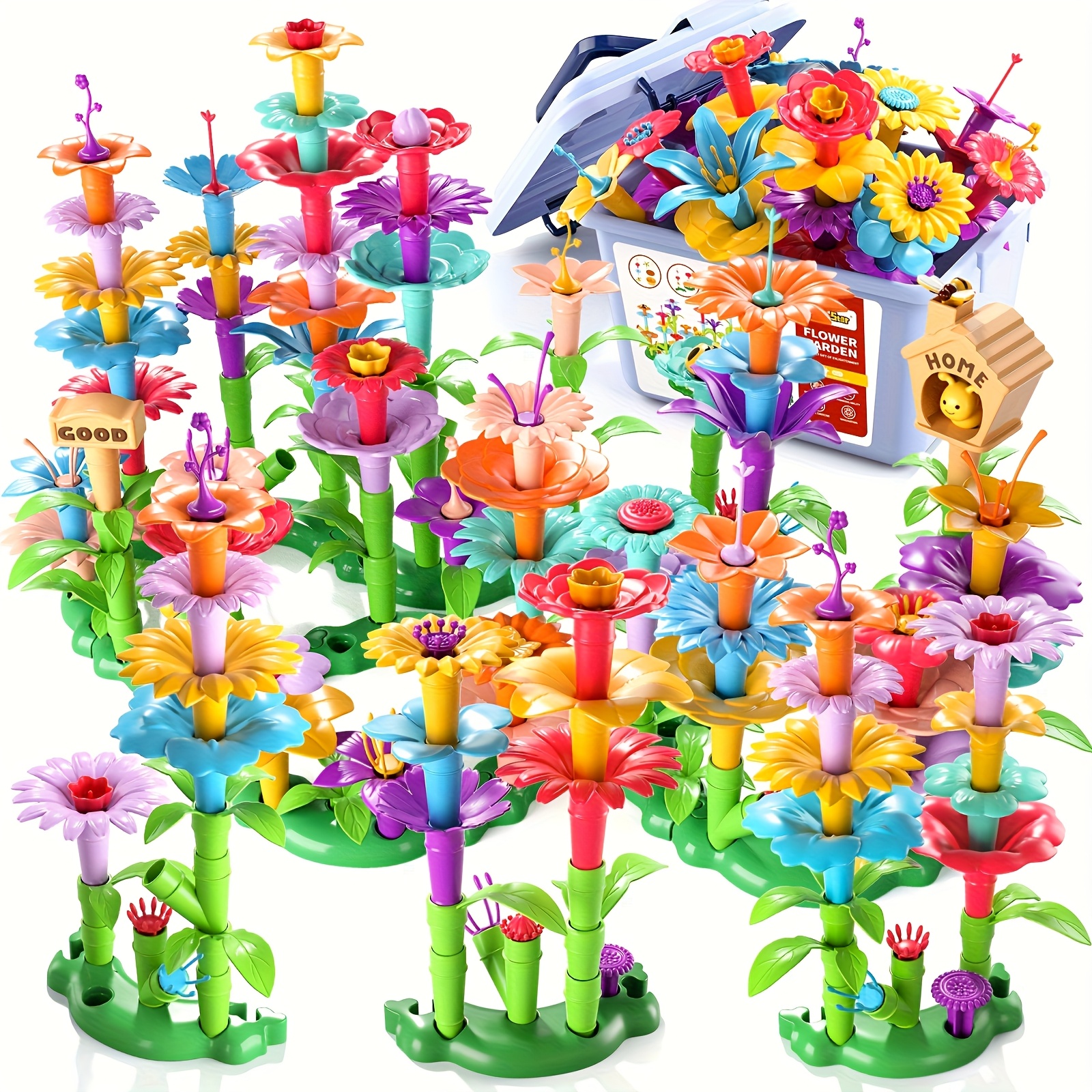 TEMU 81pcs And 148pcs Flower Garden Construction Sets For Children, Stem Educational Toys Suitable For Birthdays, Garden Planter Outdoor Large,