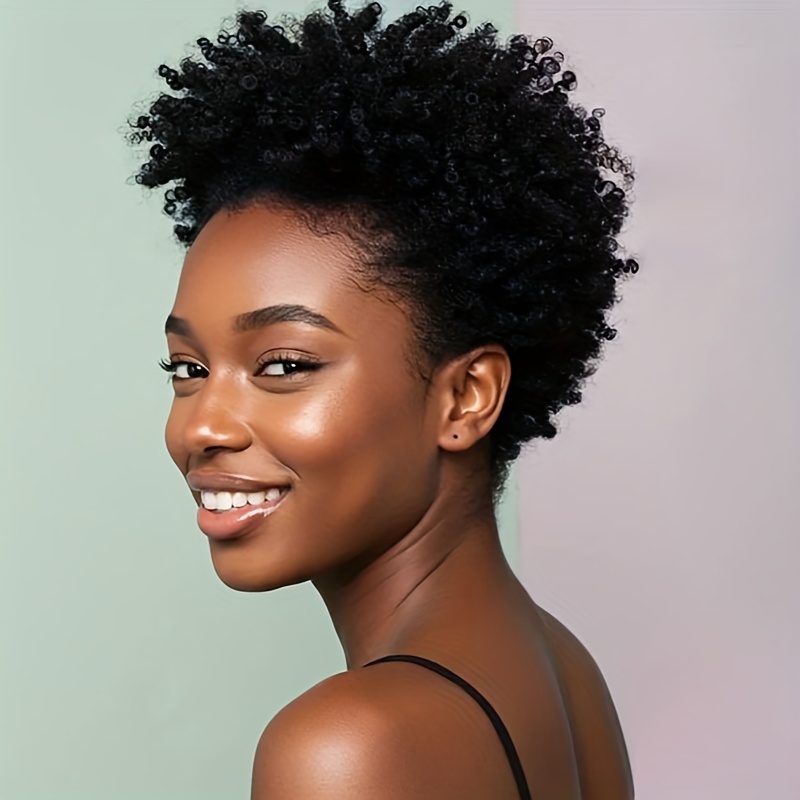 TEMU Elegant Short Black Afro Curly Wig For Women - 120% Density Synthetic Cut Style, Halloween, Christmas Parties & Music Festivals